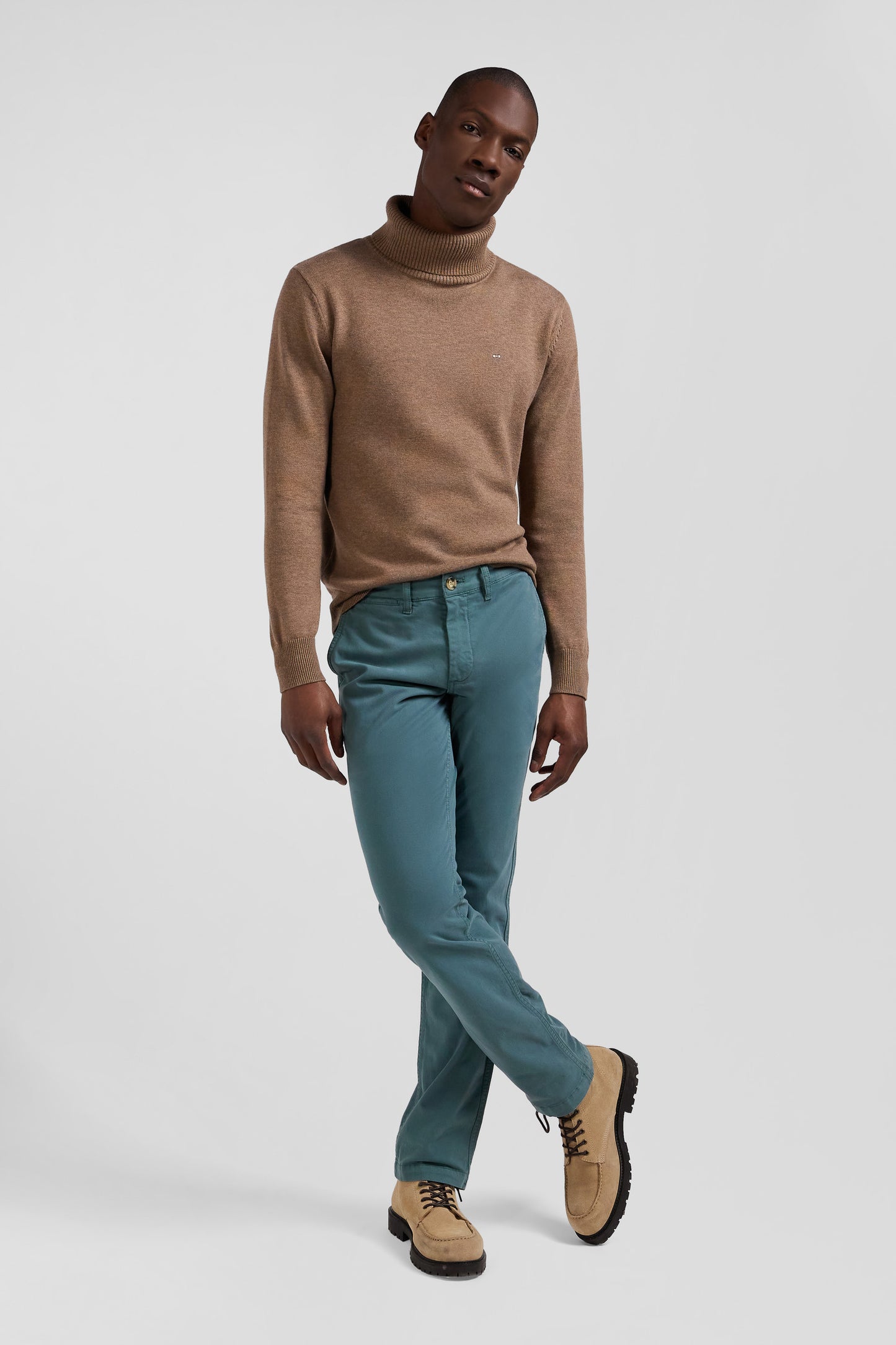 Pantalon chino vert en gabardine de coton stretch coupe Regular