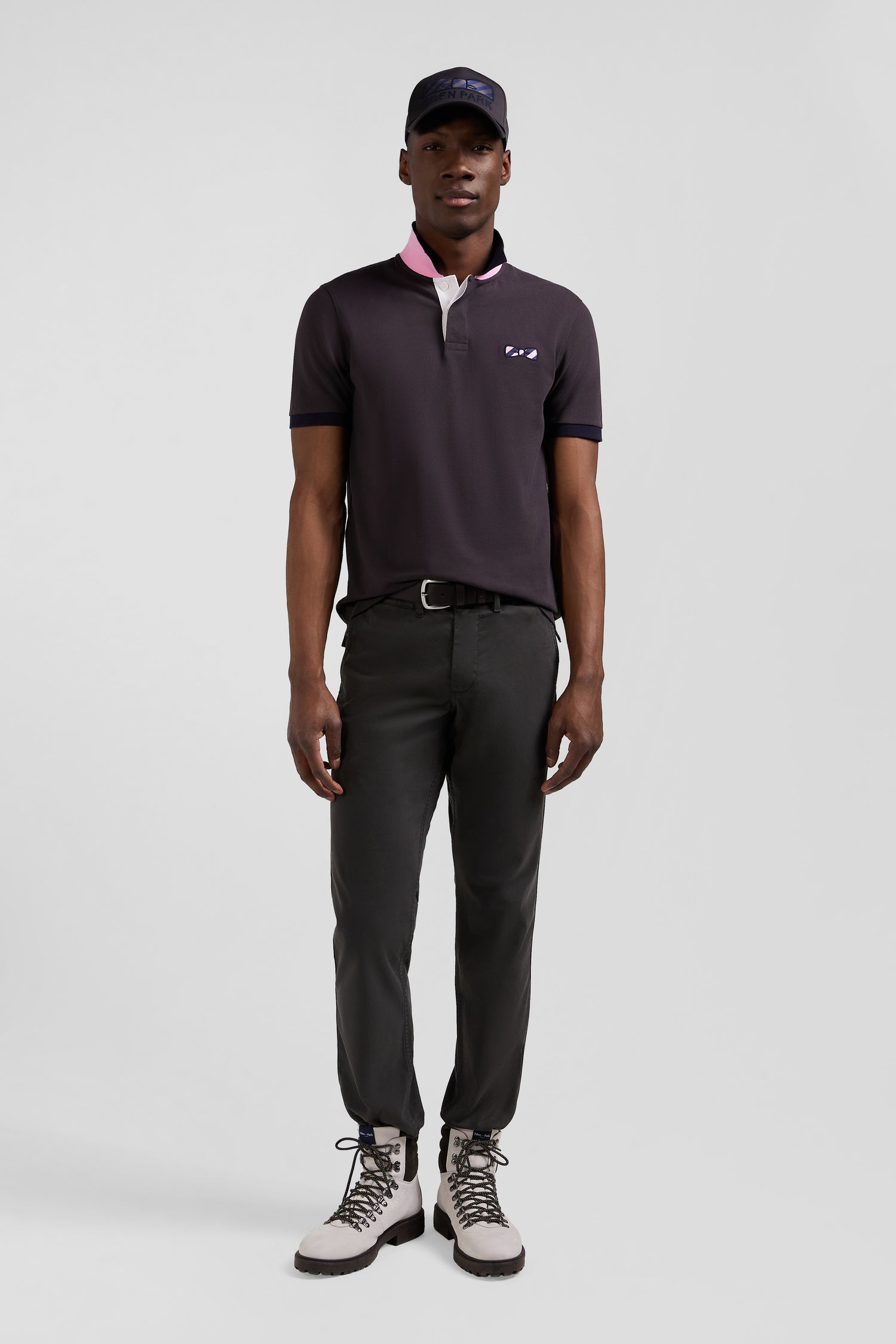 Pantalon chino noir en gabardine de coton stretch coupe Regular