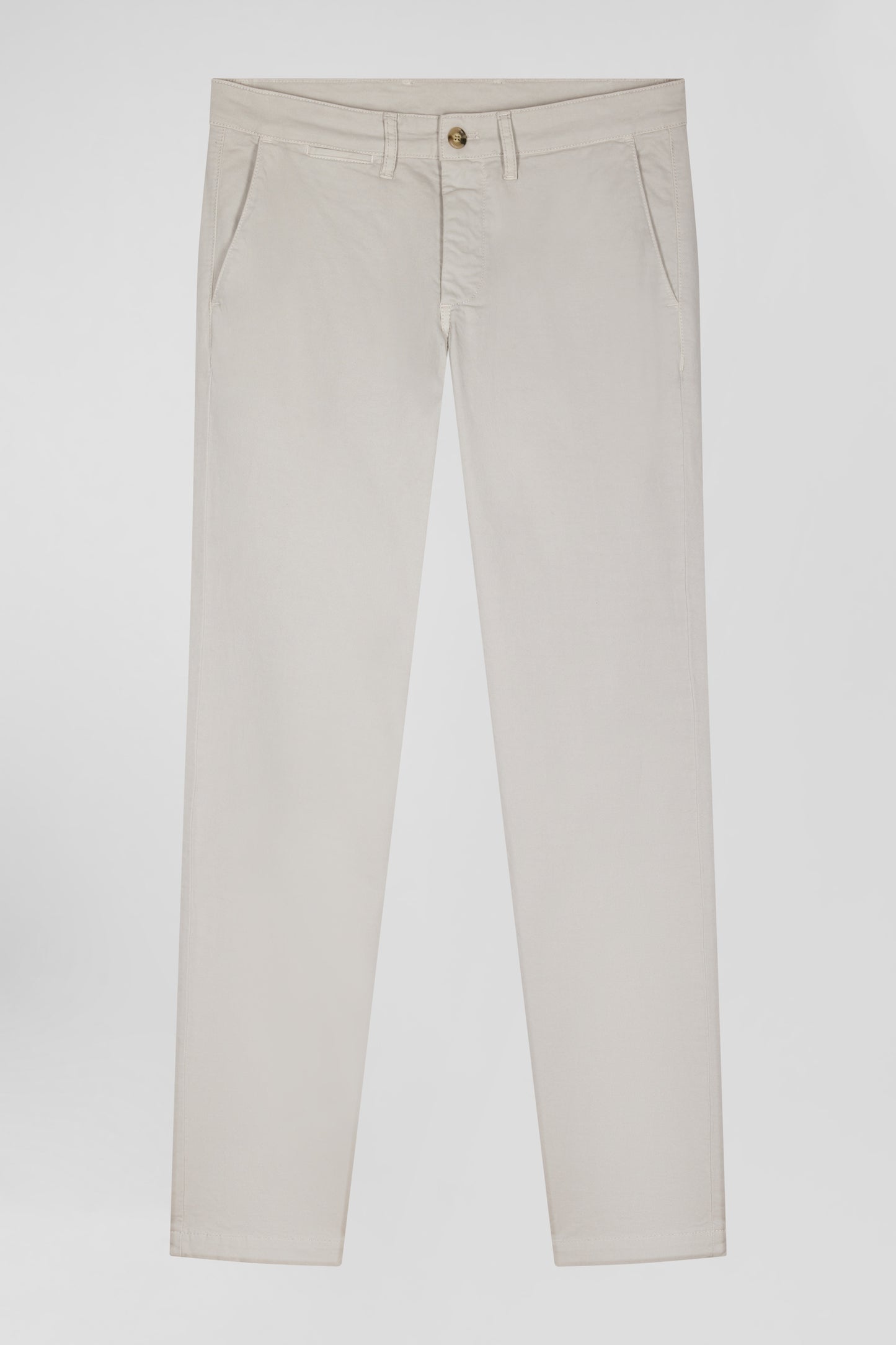 Pantalon chino uni en coton stretch beige coupe Slim