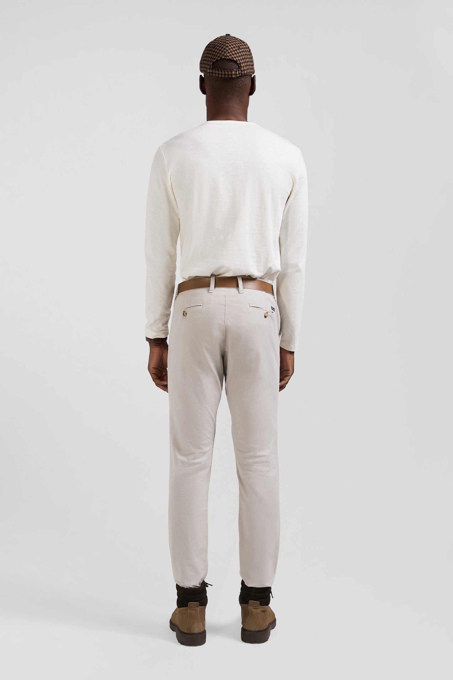 Pantalon chino uni en coton stretch beige coupe Slim