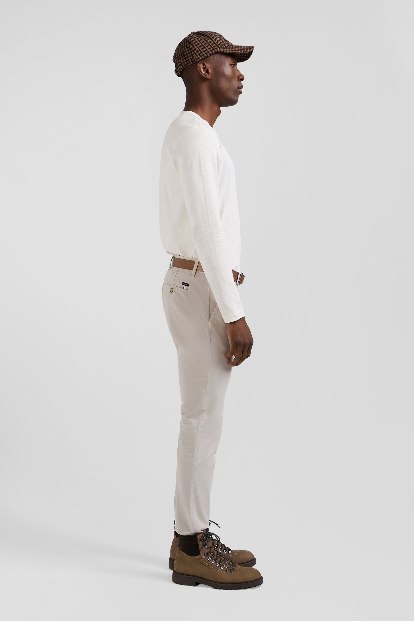 Pantalon chino uni en coton stretch beige coupe Slim