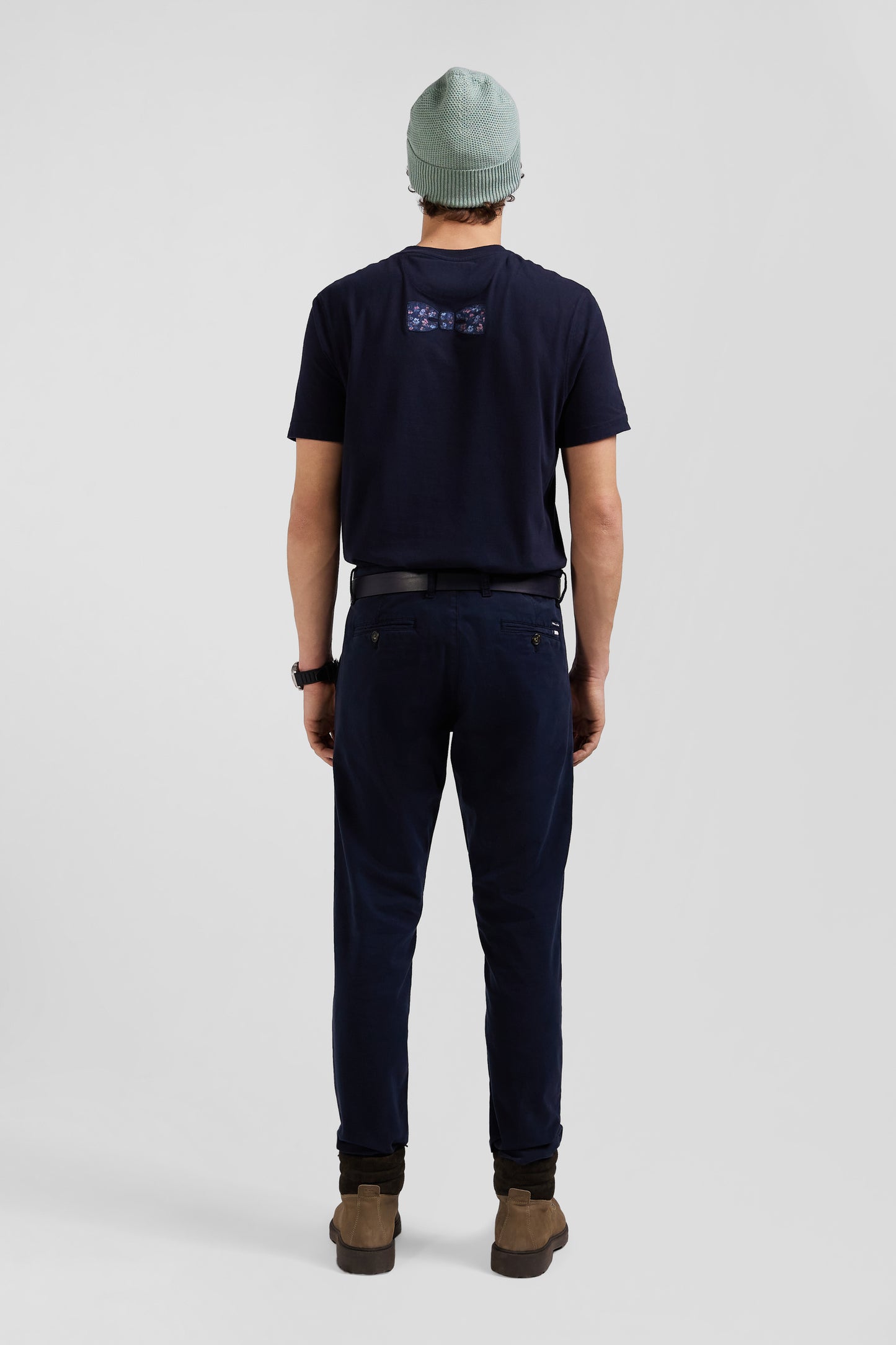 Pantalon chino uni en coton stretch bleu marine coupe Slim