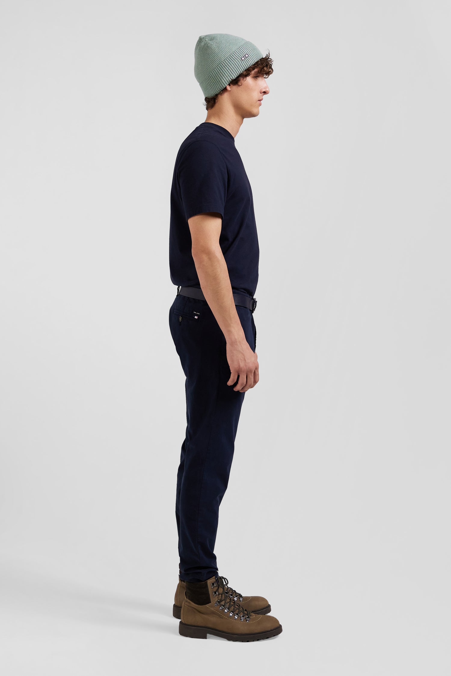 Pantalon chino uni en coton stretch bleu marine coupe Slim