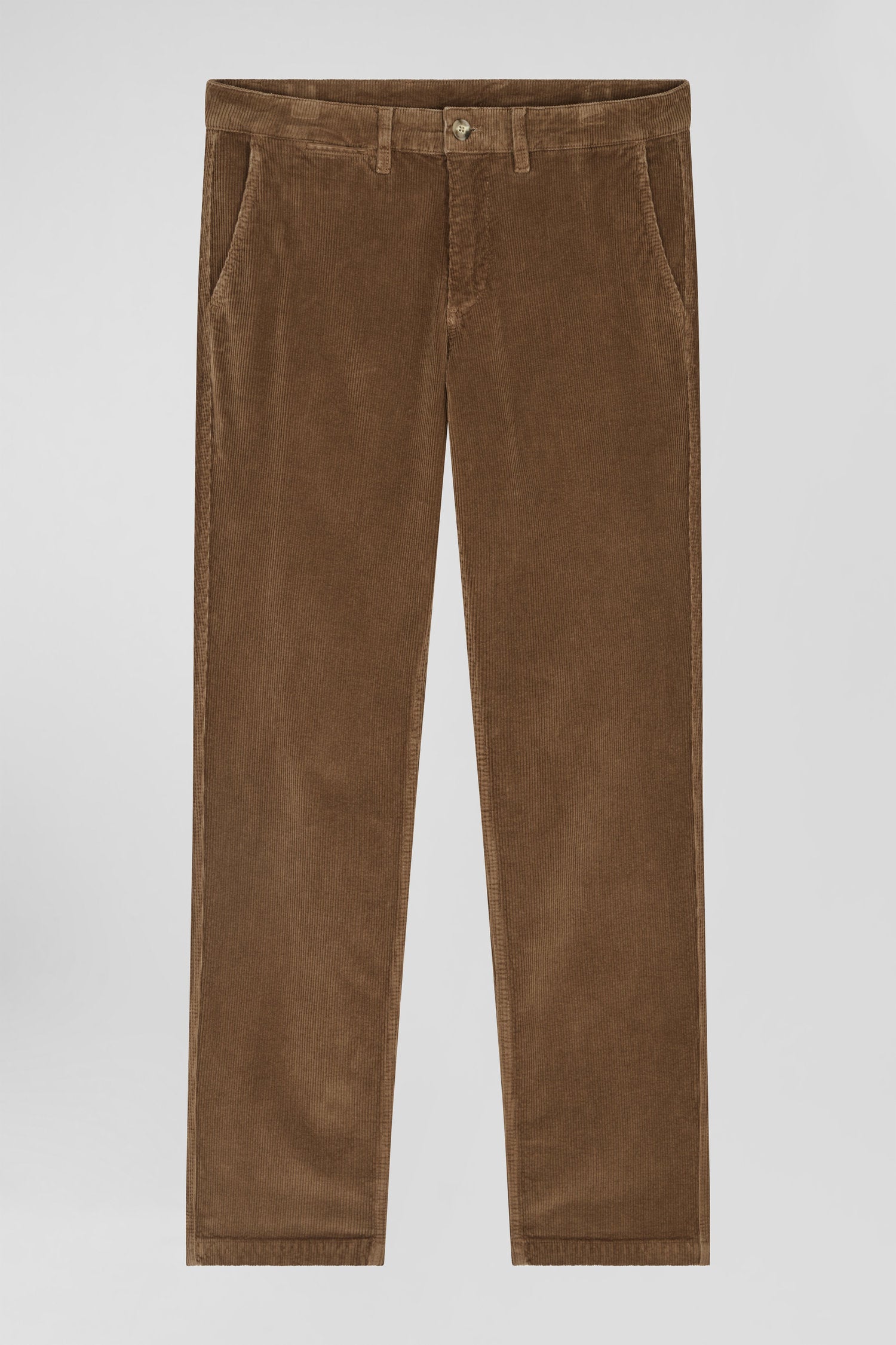 Pantalon chino en coton velours stretch camel coupe Regular