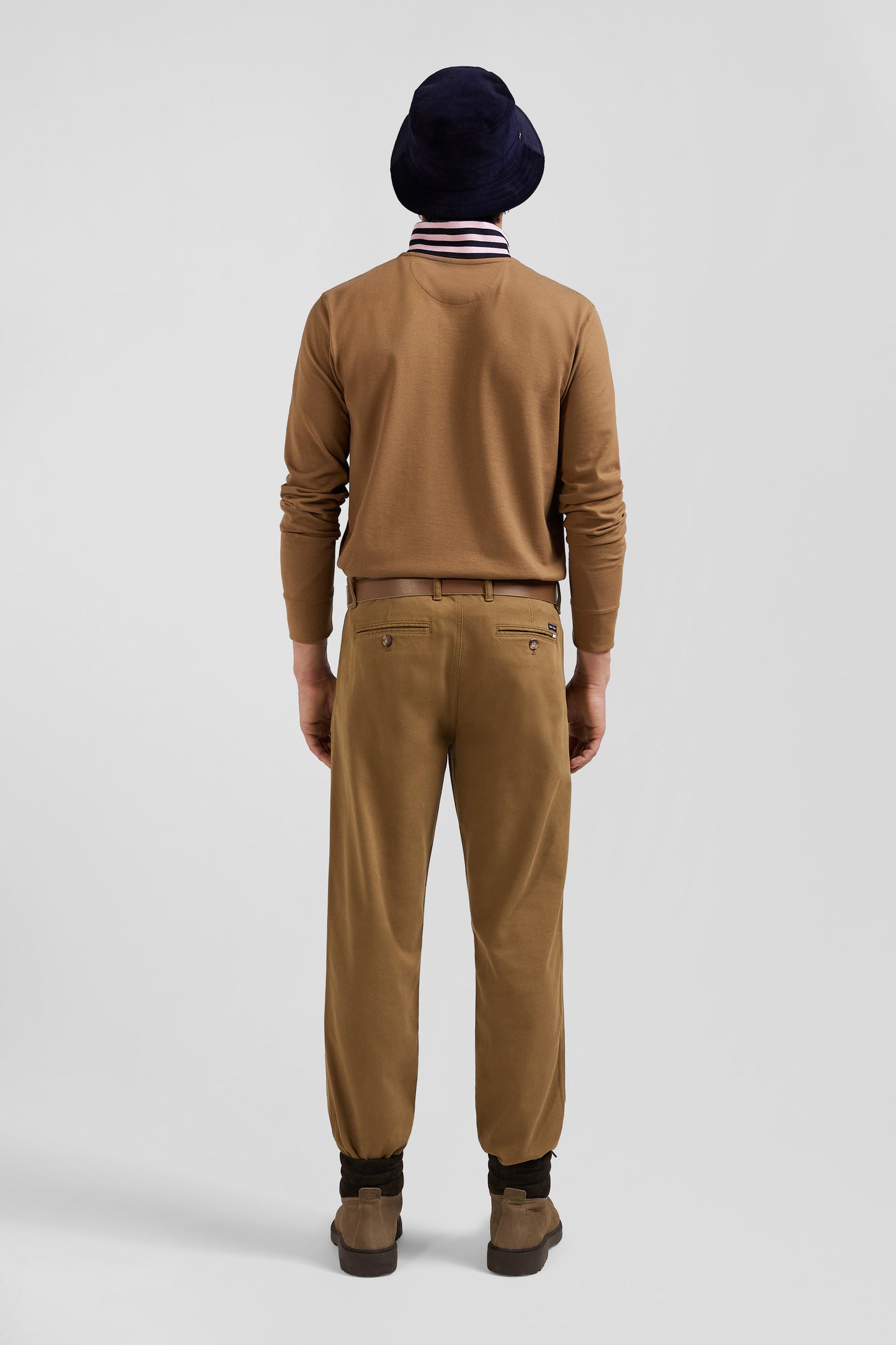 Pantalon chino en piqué de coton stretch et modal beige coupe Regular