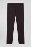 Pantalon chino en piqué de coton stretch et modal brun coupe Regular