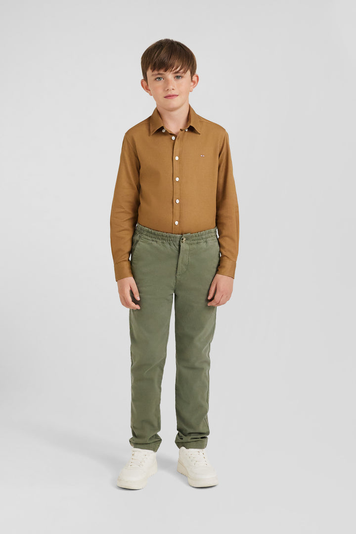 Pantalon chino en coton stretch camel coupe Regular