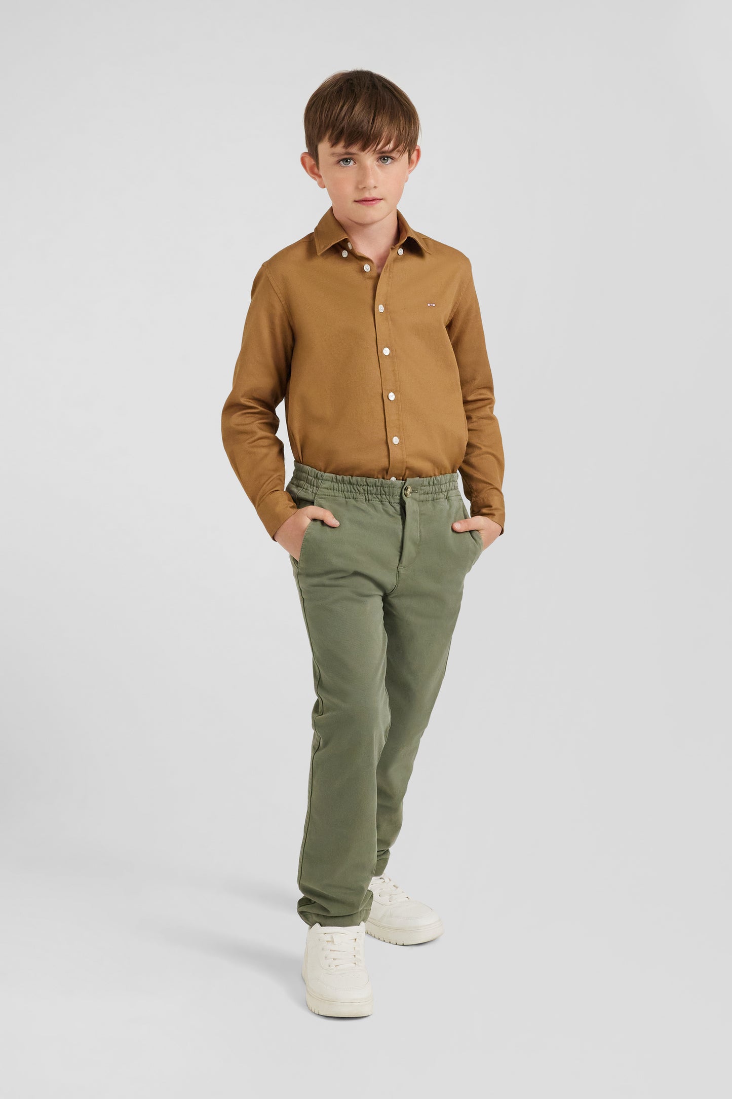 Pantalon chino en coton stretch camel coupe Regular