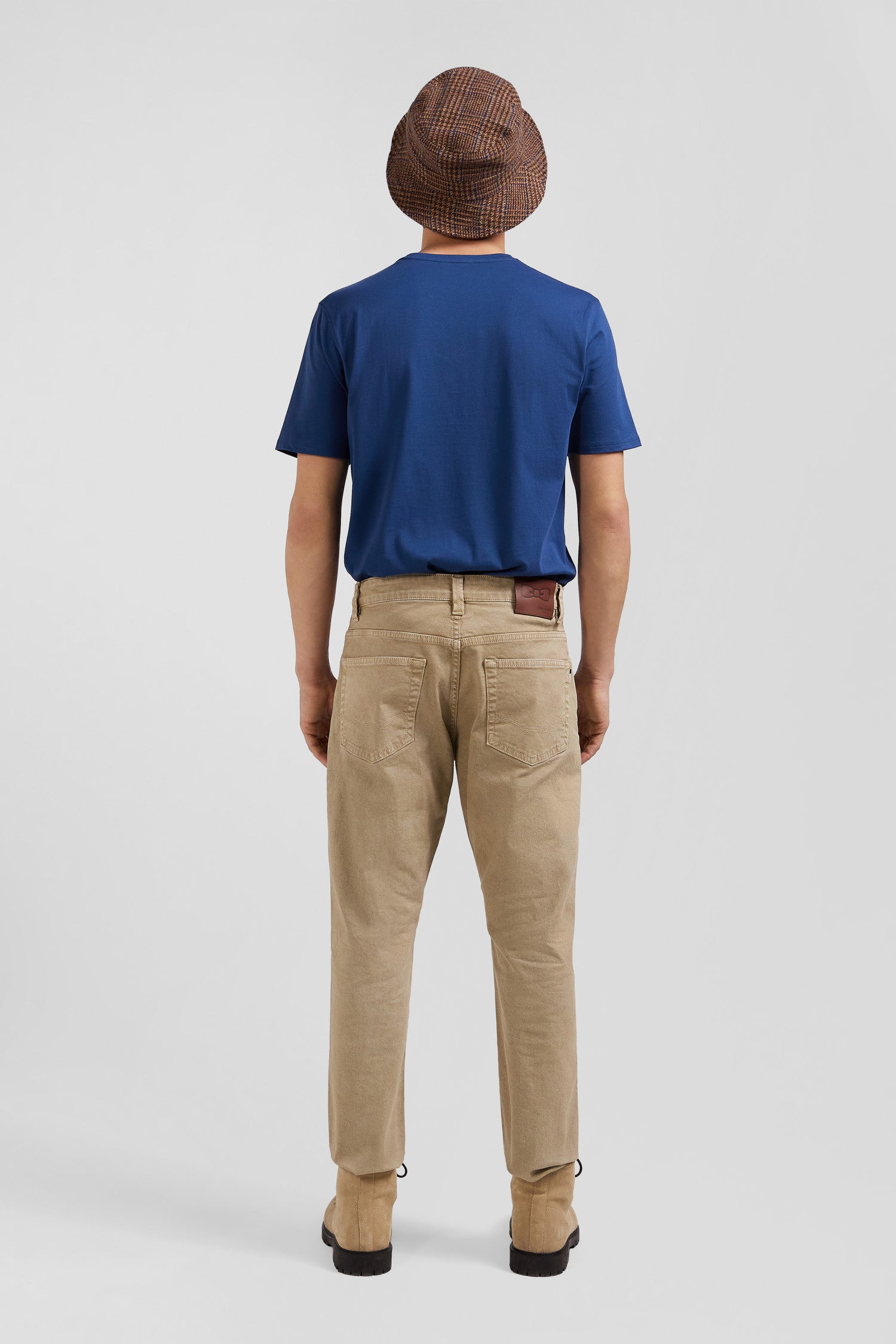 Regular hemp-coloured stretch cotton 5-pocket trousers