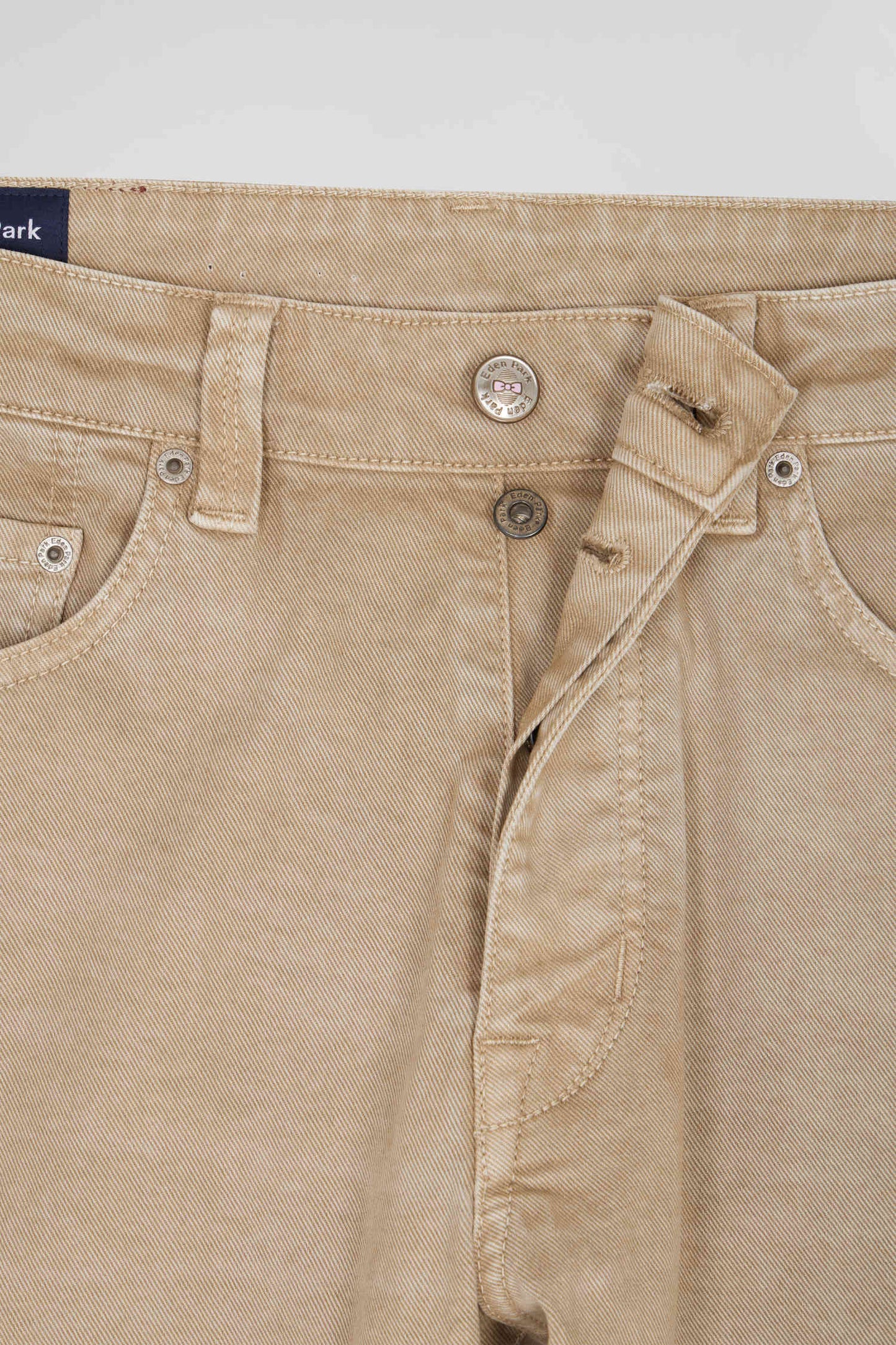 Regular hemp-coloured stretch cotton 5-pocket trousers