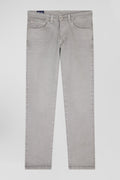 Pantalon 5 poches en coton stretch gris coupe Regular