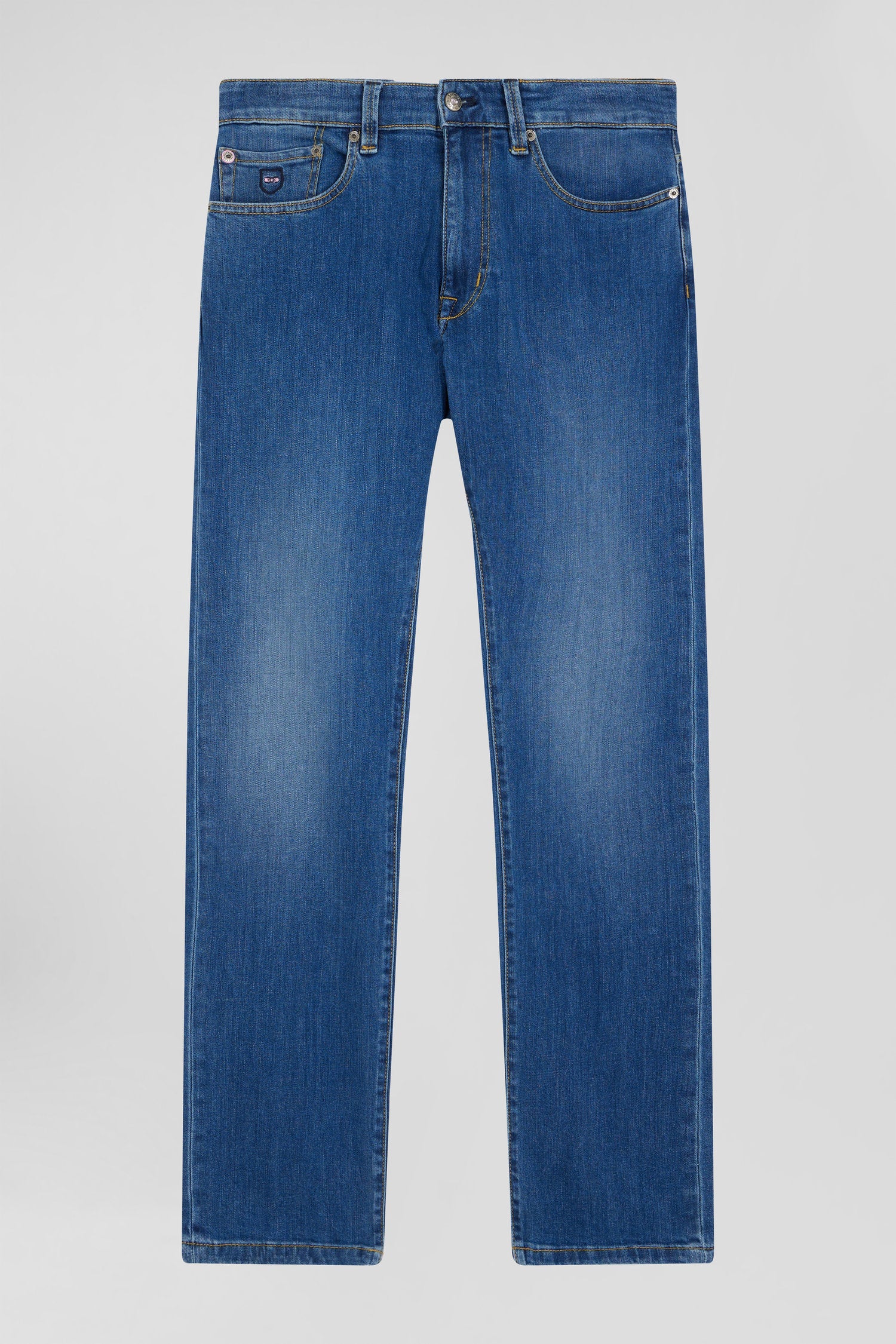 Jean en coton denim stretch brut coupe Regular double délavage stone wash