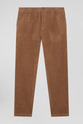 Pantalon à taille élastiquée en coton stretch camel coupe Modern