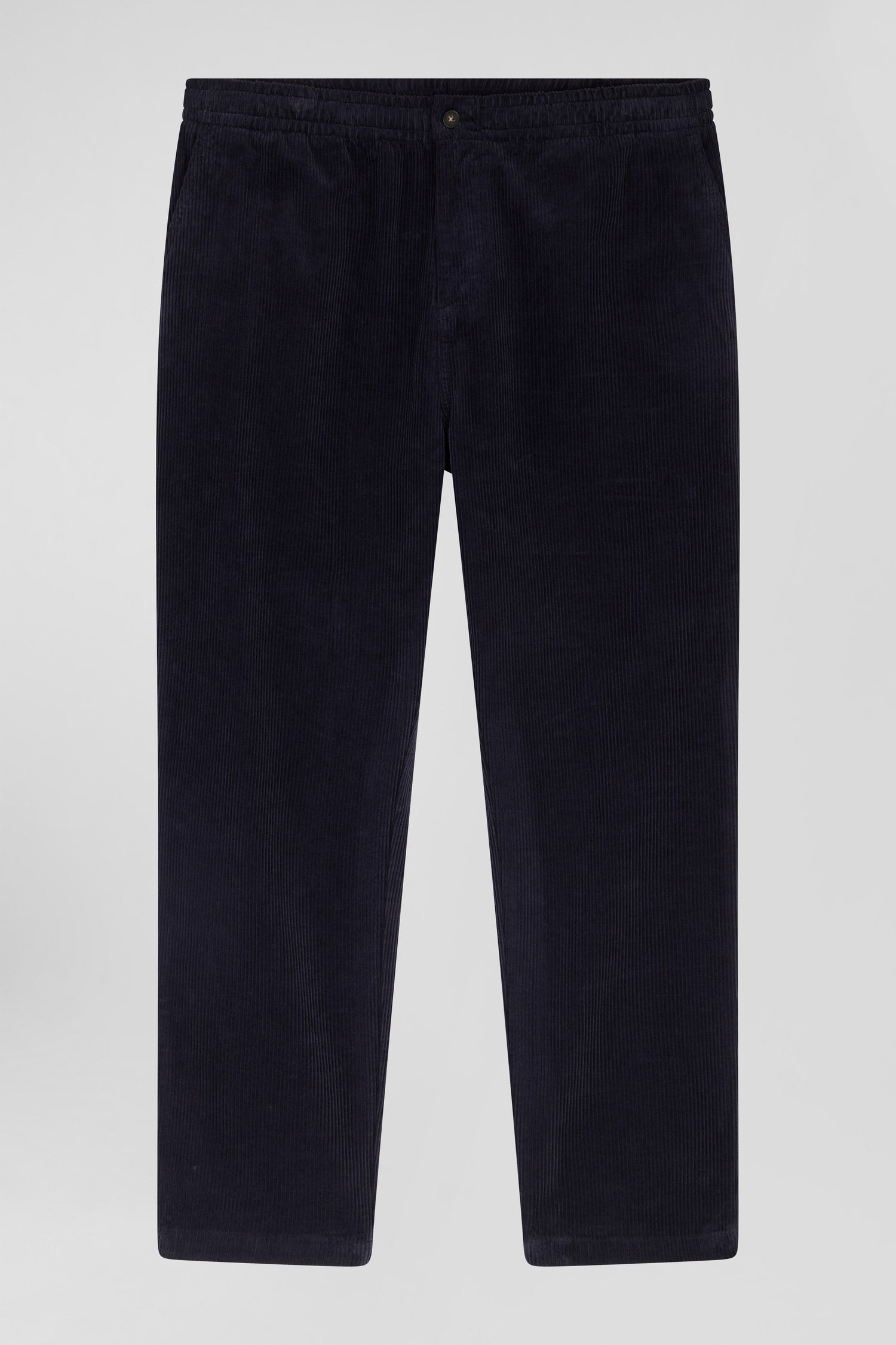 Modern navy blue stretch cotton elastic waist trousers