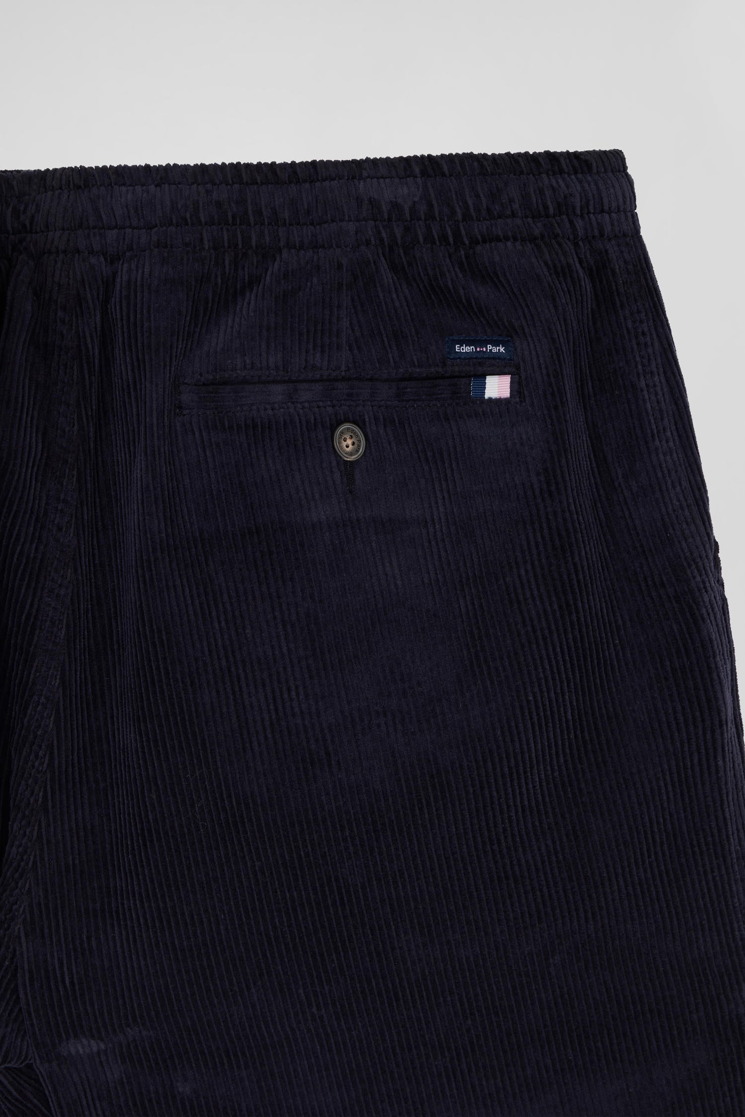 Modern navy blue stretch cotton elastic waist trousers