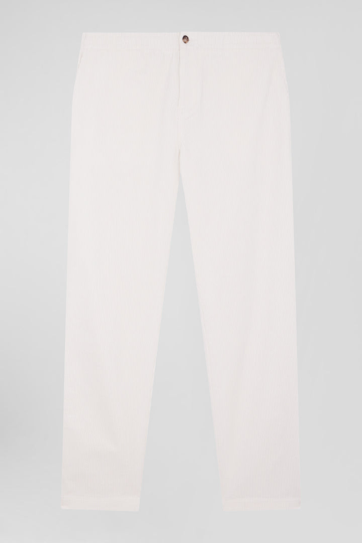 Pantalon à taille élastiquée en coton stretch écru coupe Modern