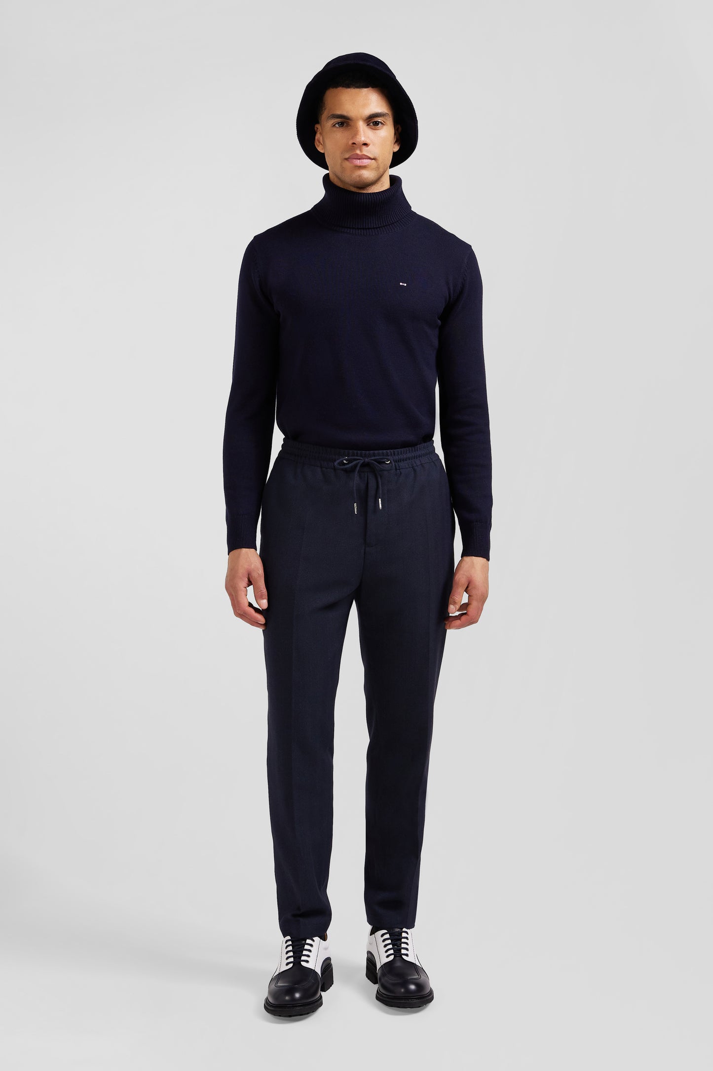 Pantalon bleu marine à taille élastiquée coupe Modern