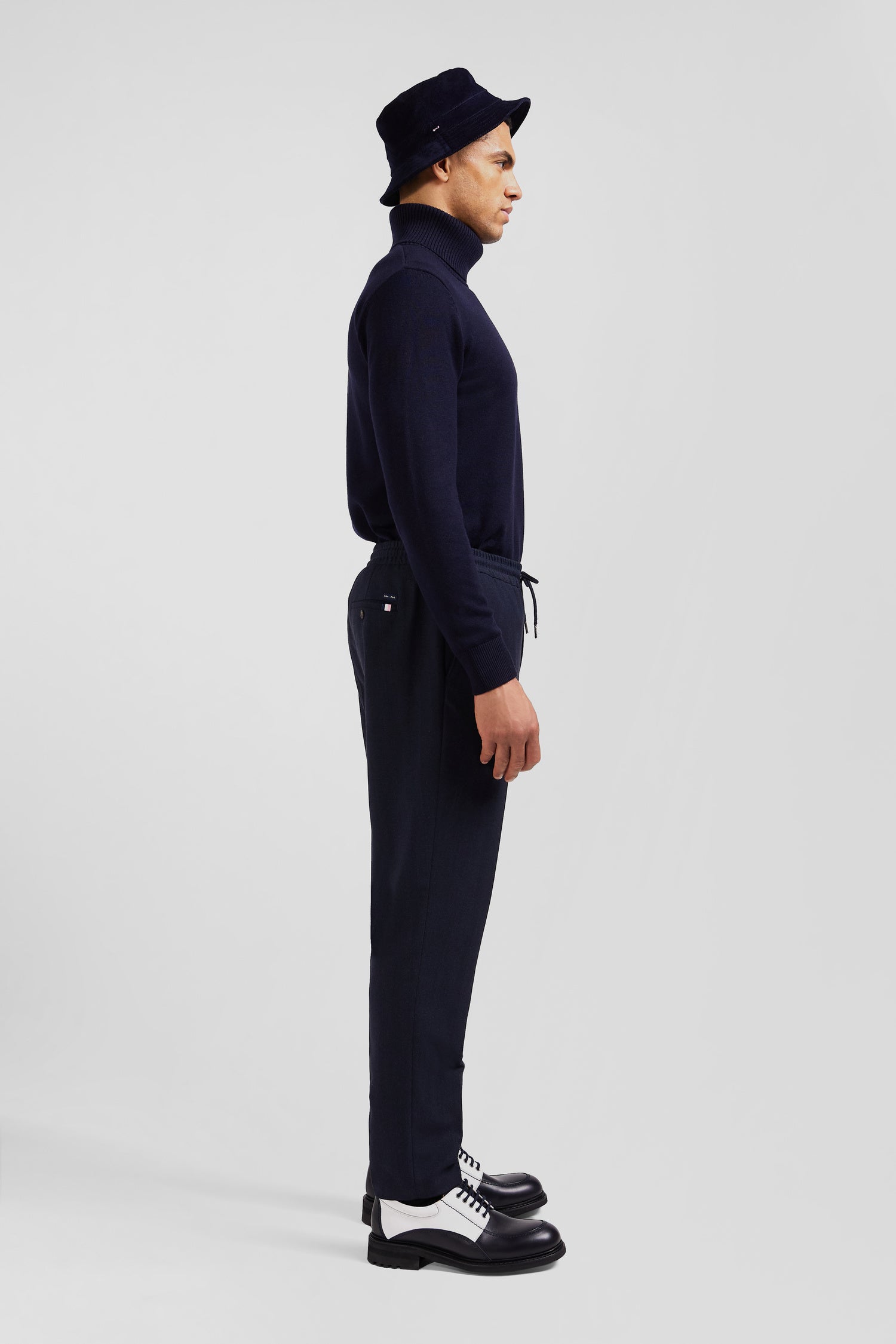 Pantalon bleu marine à taille élastiquée coupe Modern