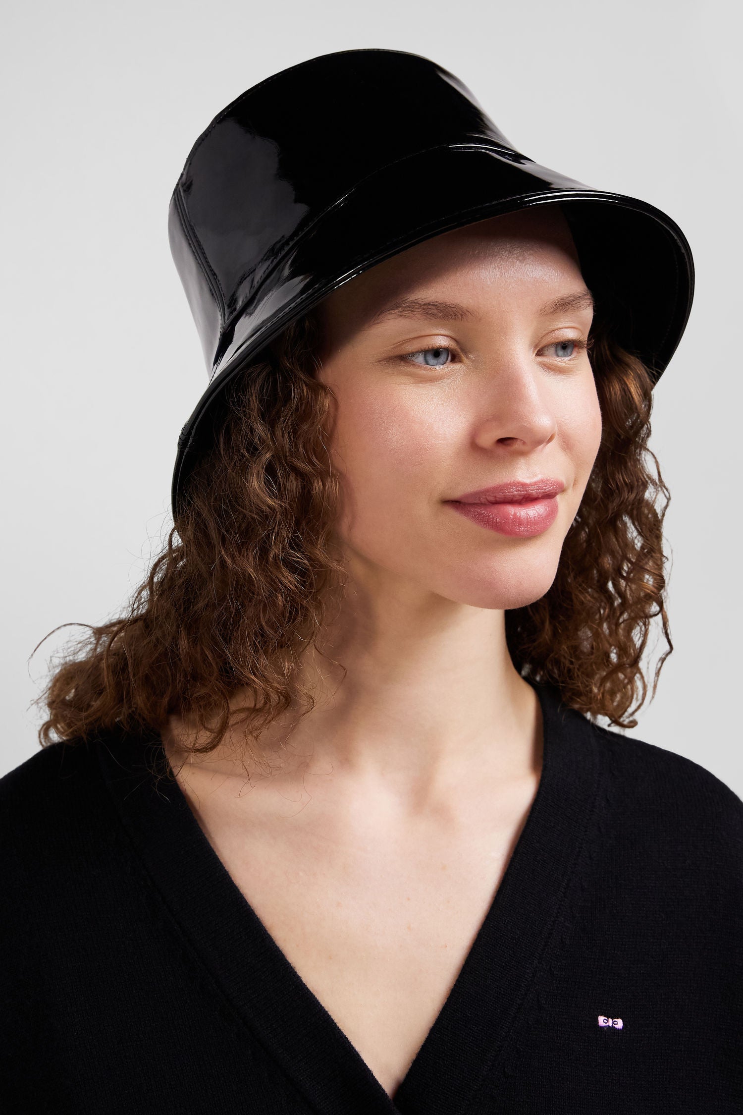 Black vinyl bucket hat on sale