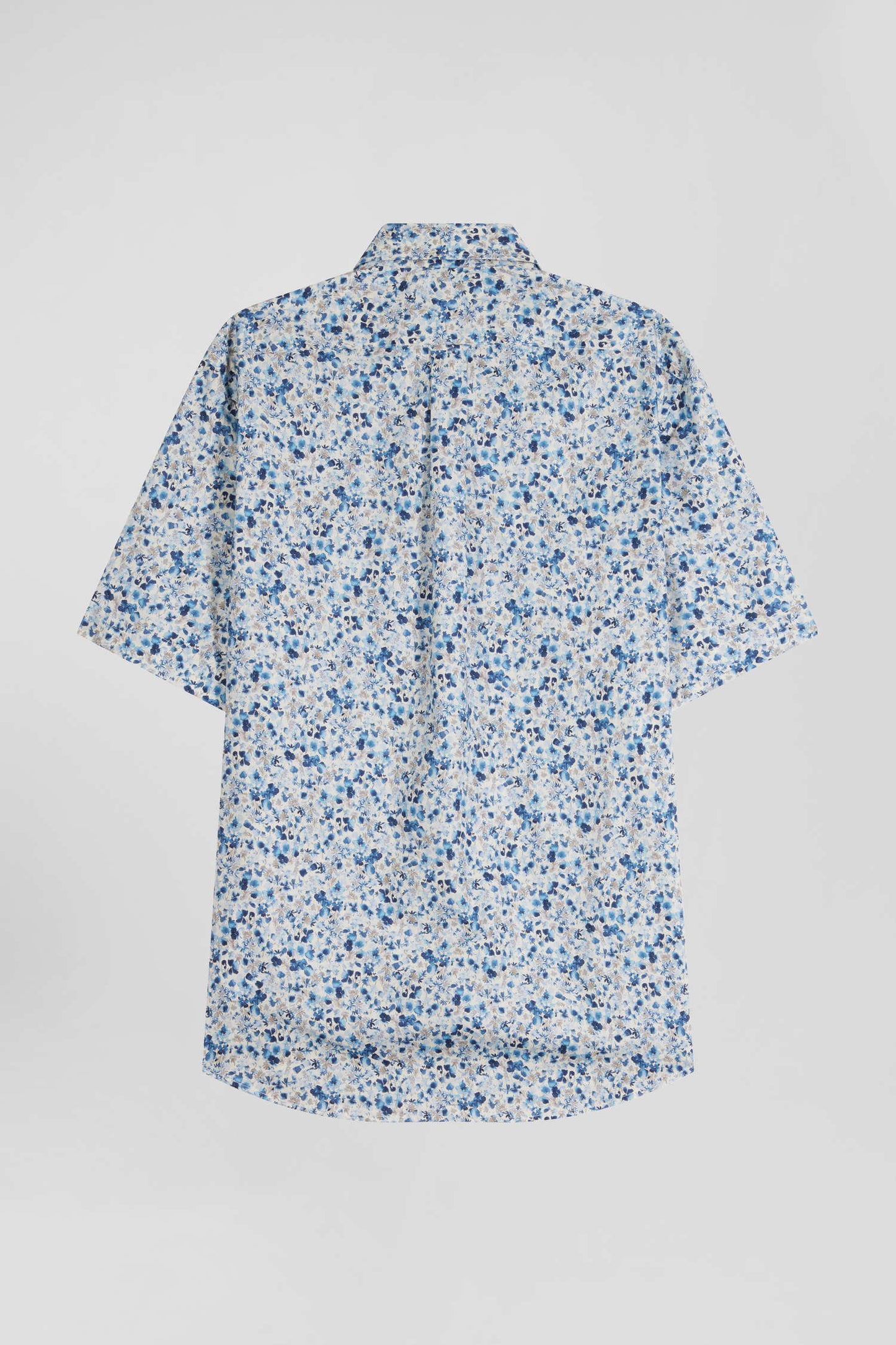 Regular ecru cotton short-sleeved shirt with micro floral print