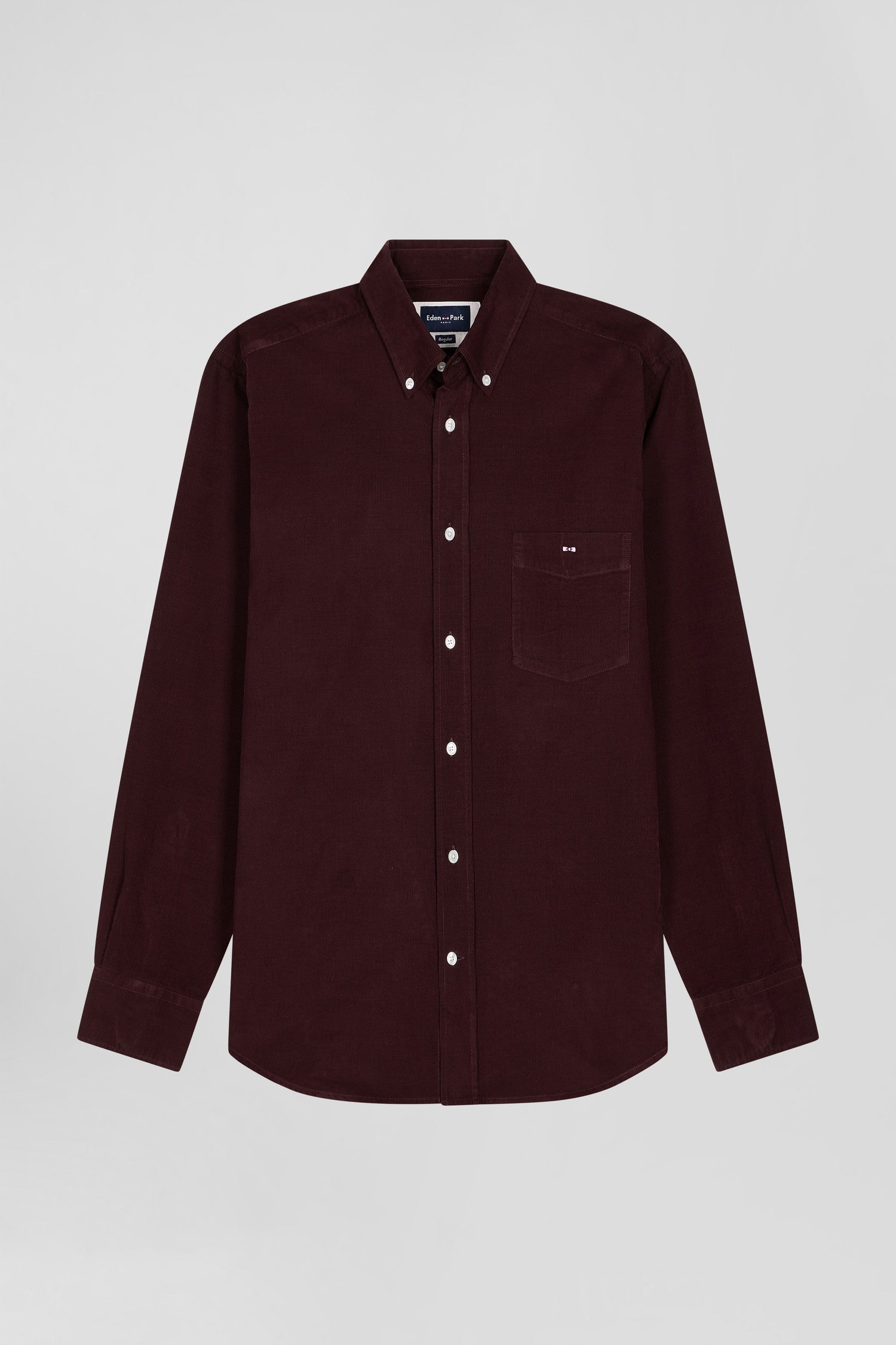 Regular plain burgundy cotton shirt with button down collar and chest Eden Park