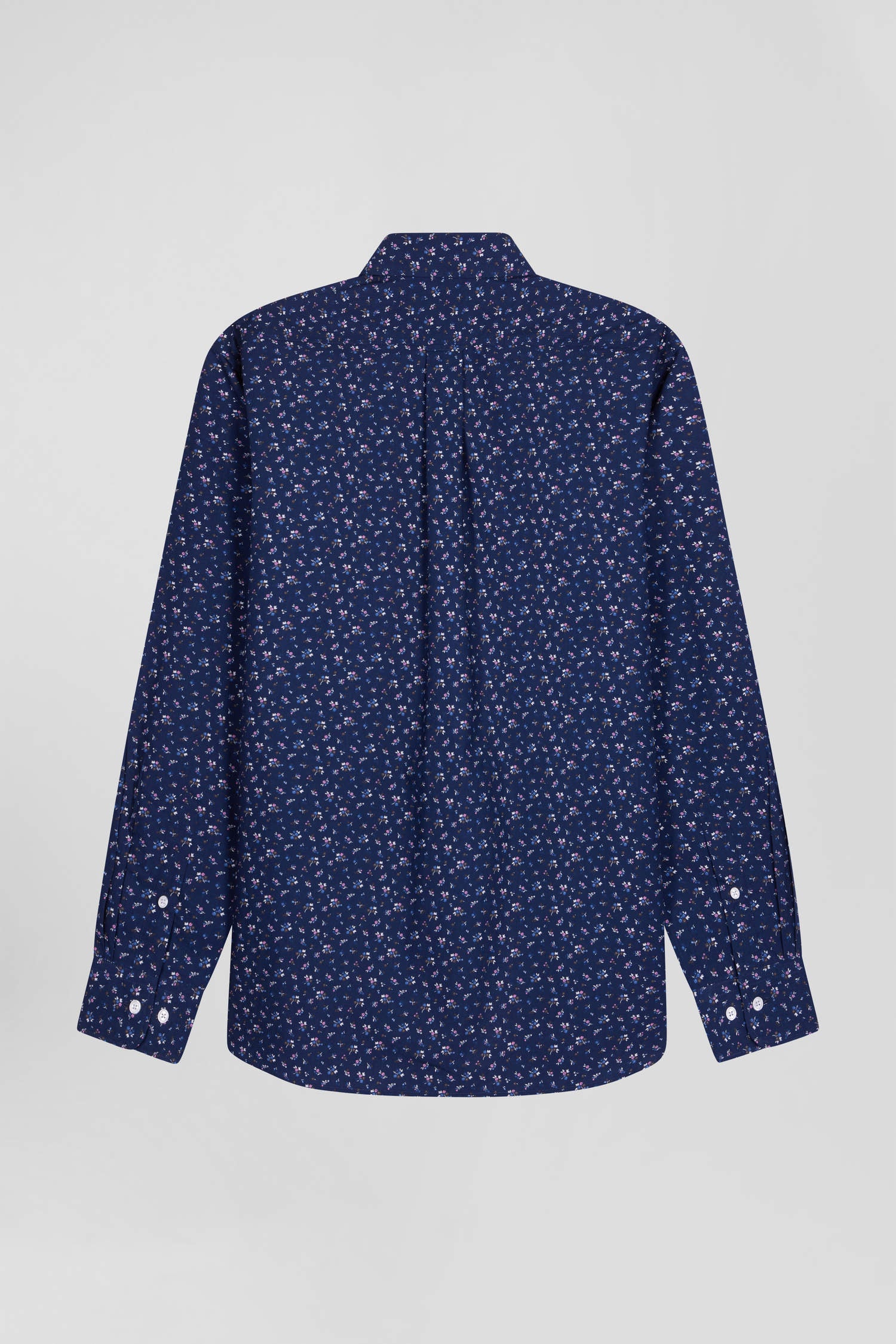 Chemise en popeline de coton bleu marine à microimprimé fleurs coupe Regular