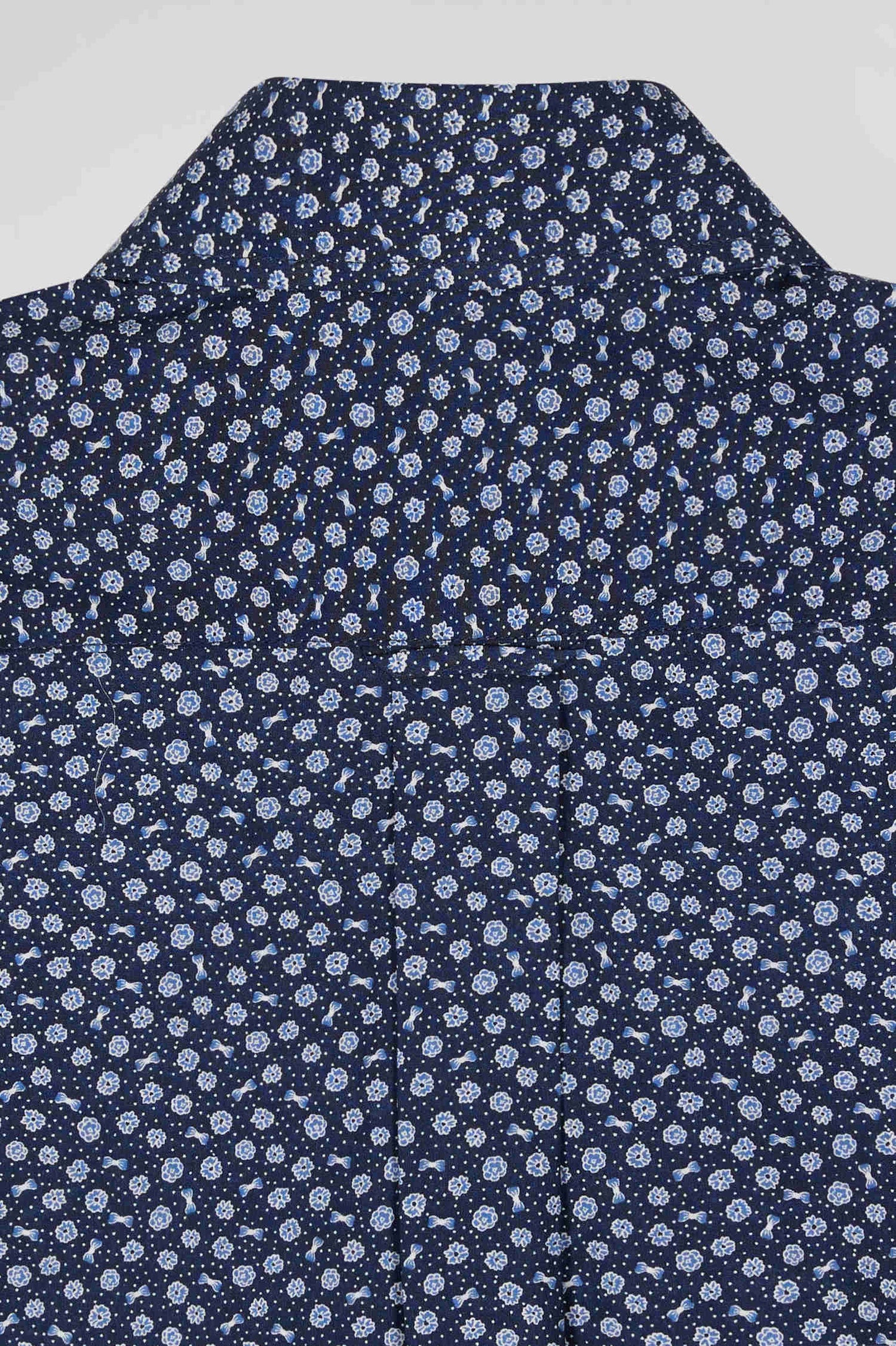 Chemise en popeline de coton bleu marine à microimprimé floral coupe Regular