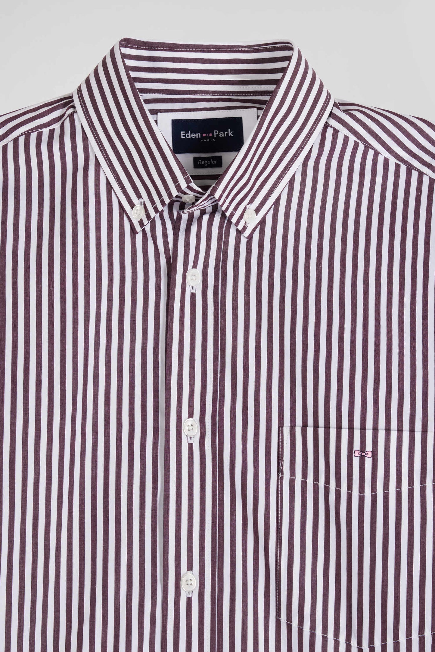 Chemise en popeline de coton rayée bordeaux coupe Regular