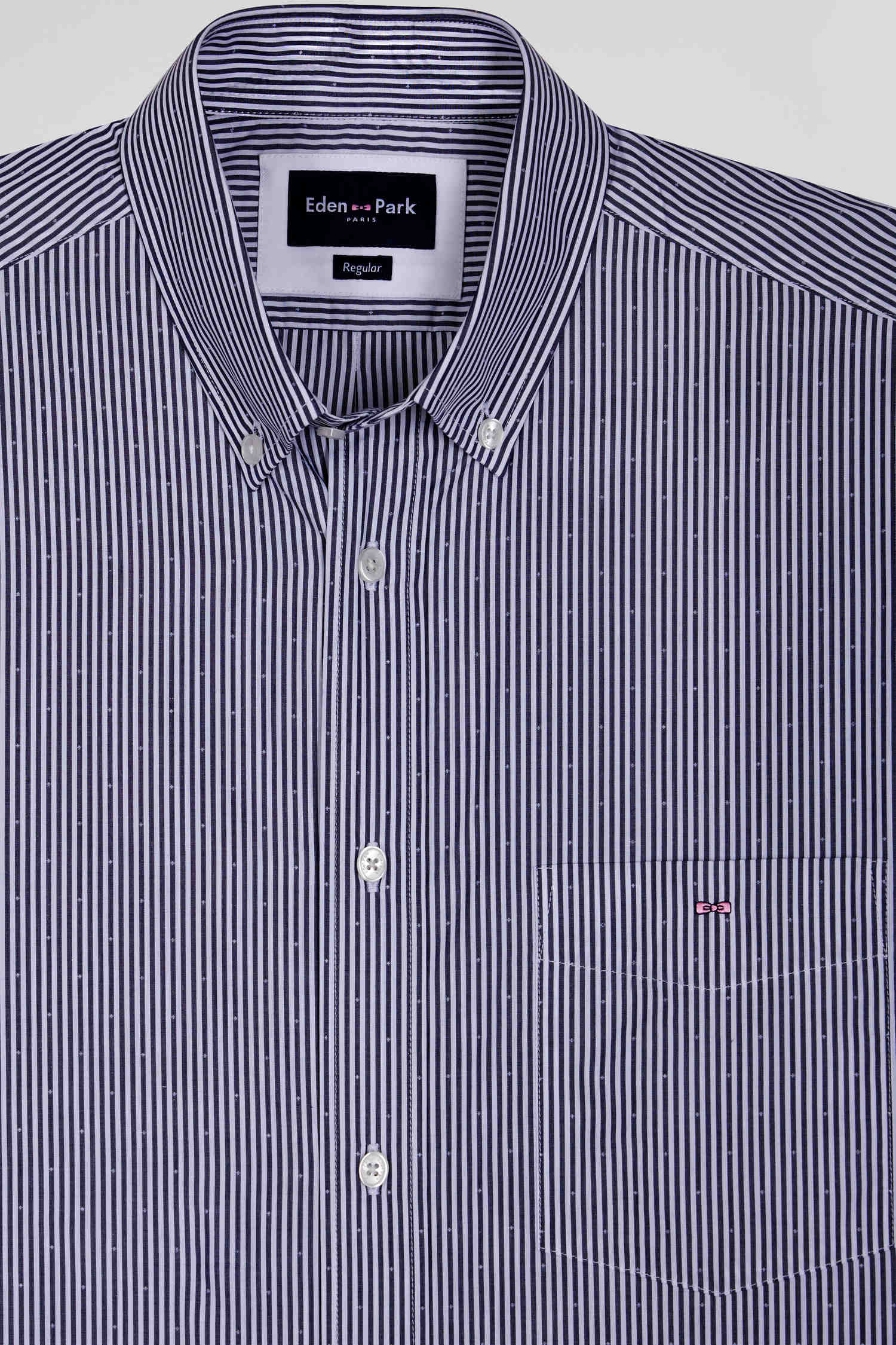 Chemise en coton jacquard rayé bleu marine coupe Regular