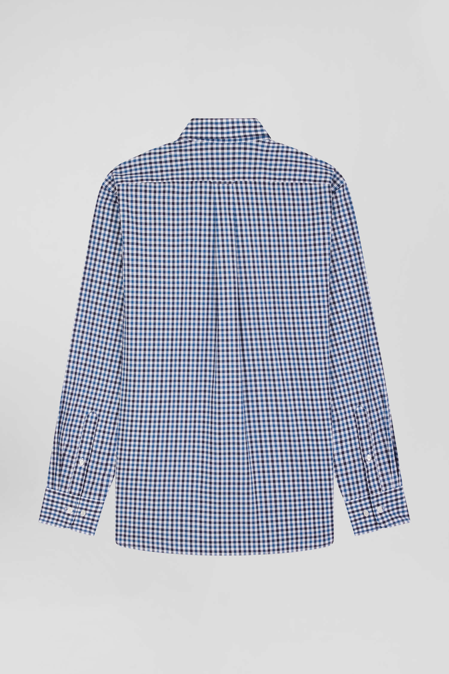 Chemise en popeline de coton bleu marine à carreaux bicolore coupe Regular