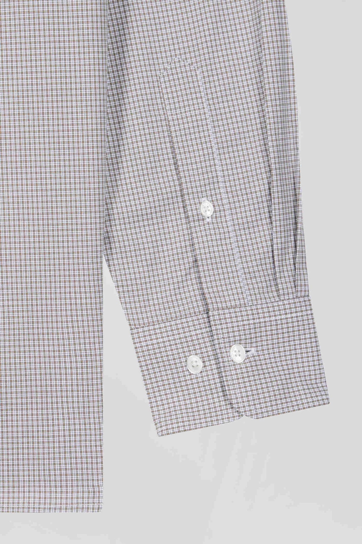 Regular greige cotton shirt with micro checks