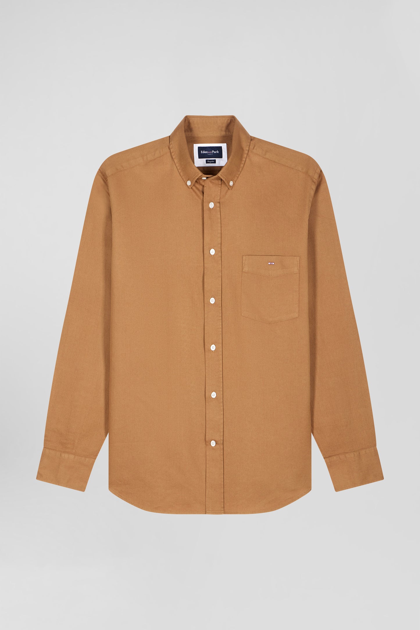 Chemise en piqué coton unie camel coupe Regular