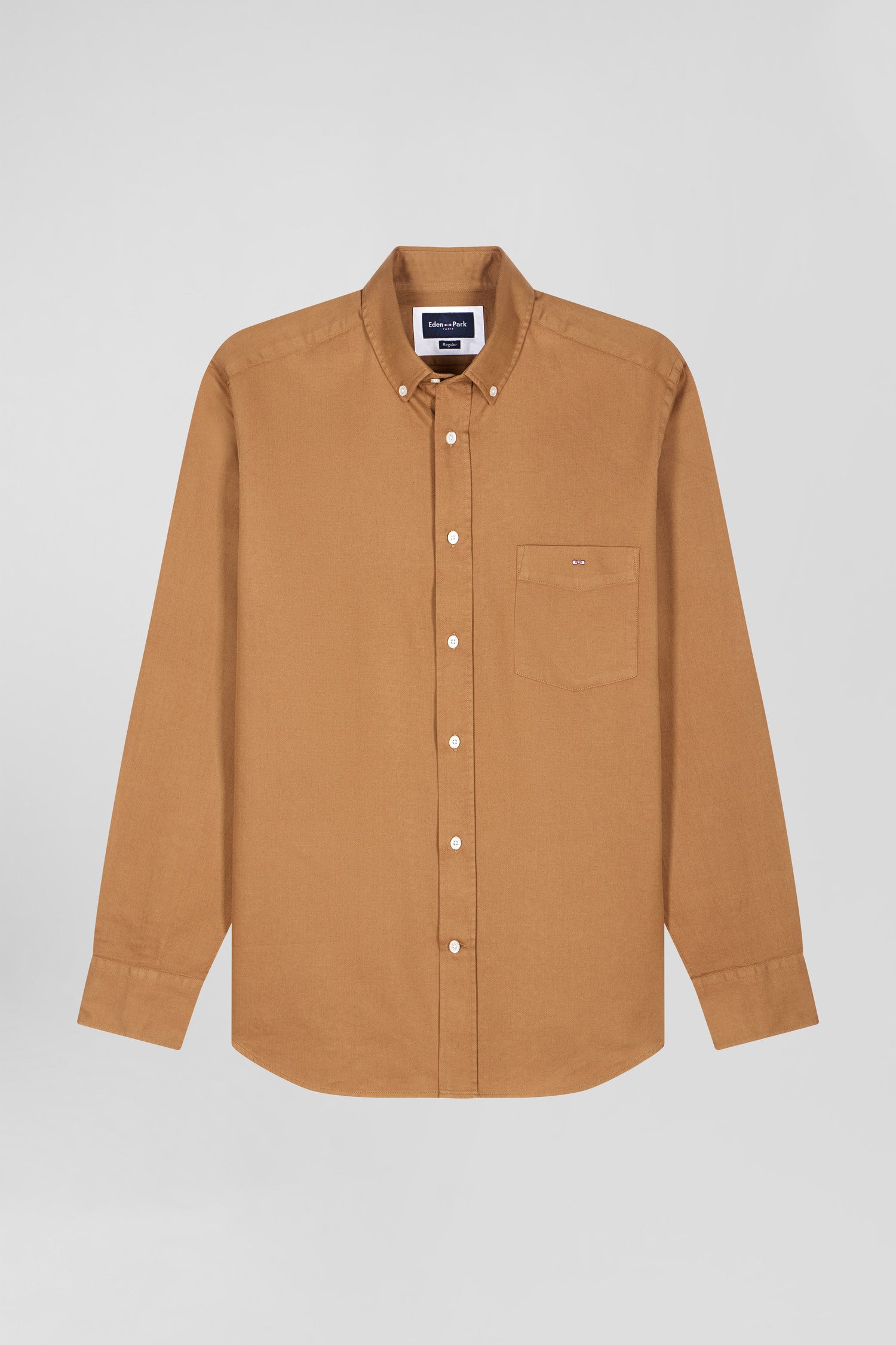 Chemise en piqué coton unie camel coupe Regular