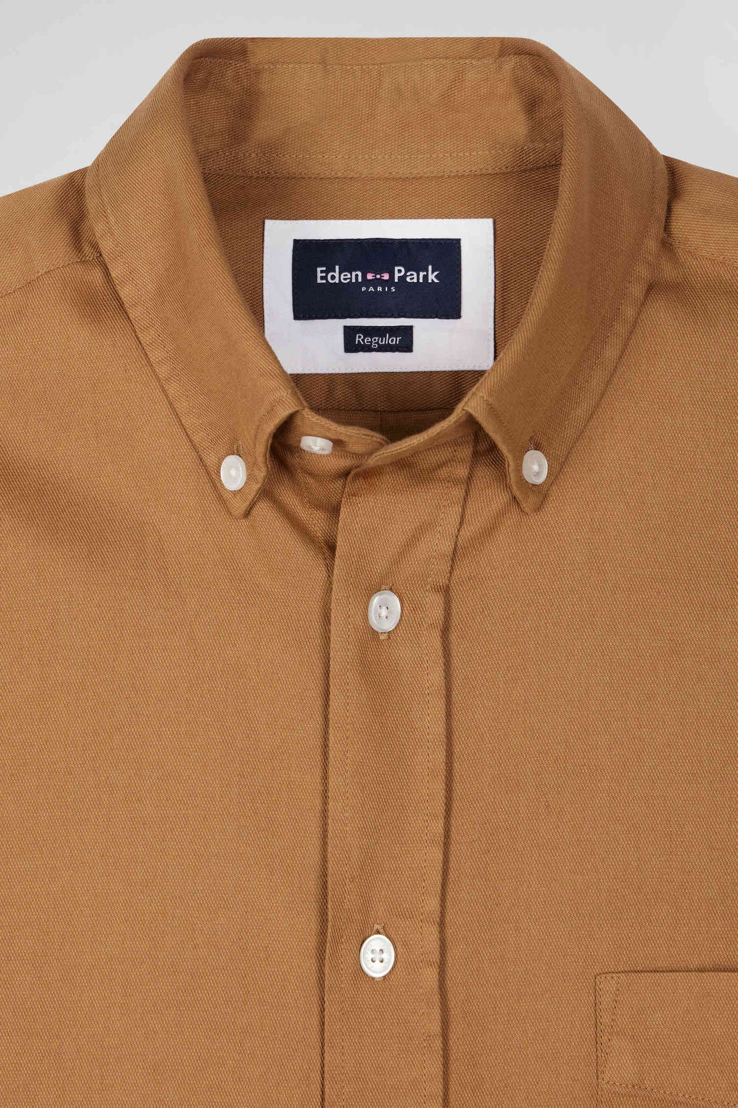 Chemise en piqué coton unie camel coupe Regular