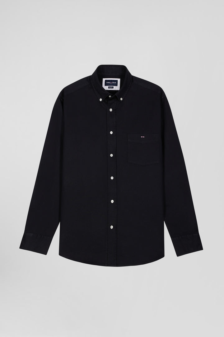 Chemise en piqué coton unie noire coupe Regular