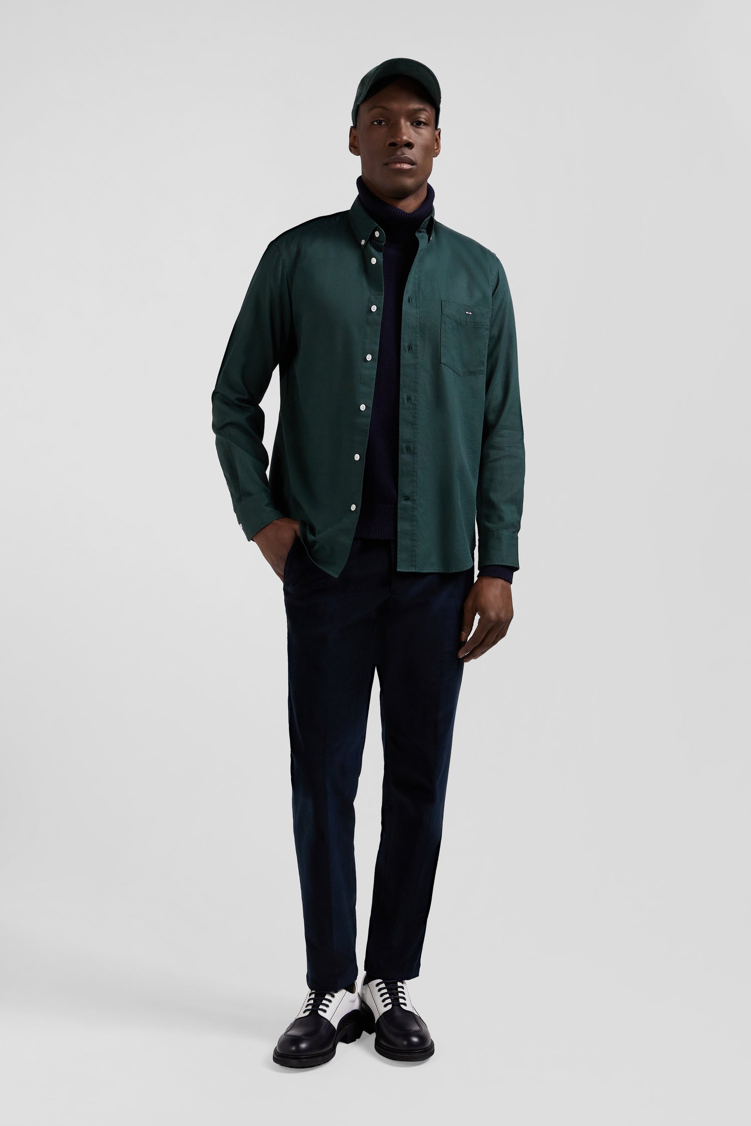 Chemise en piqué coton unie verte coupe Regular