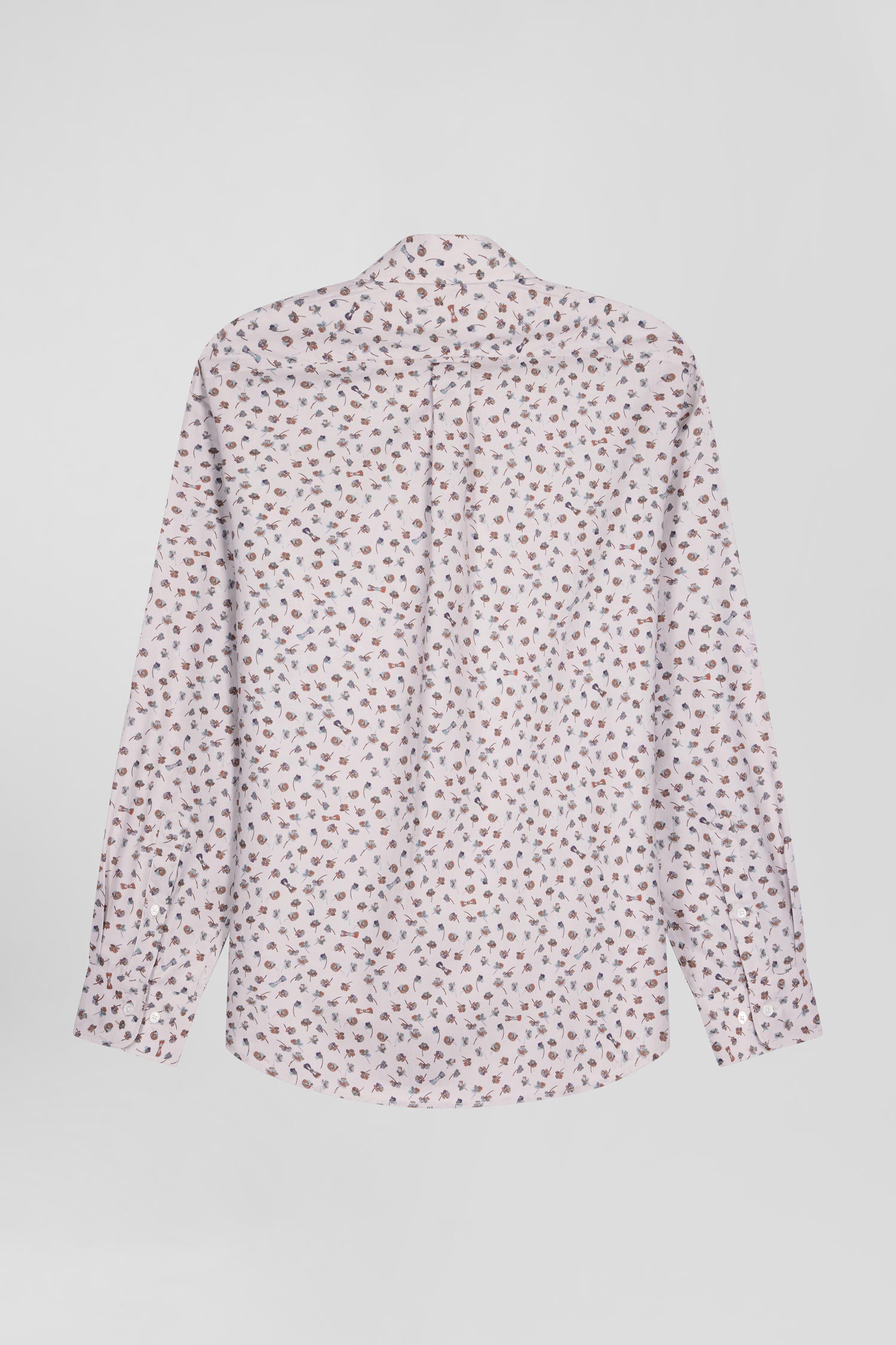 Regular beige cotton poplin shirt with microprint