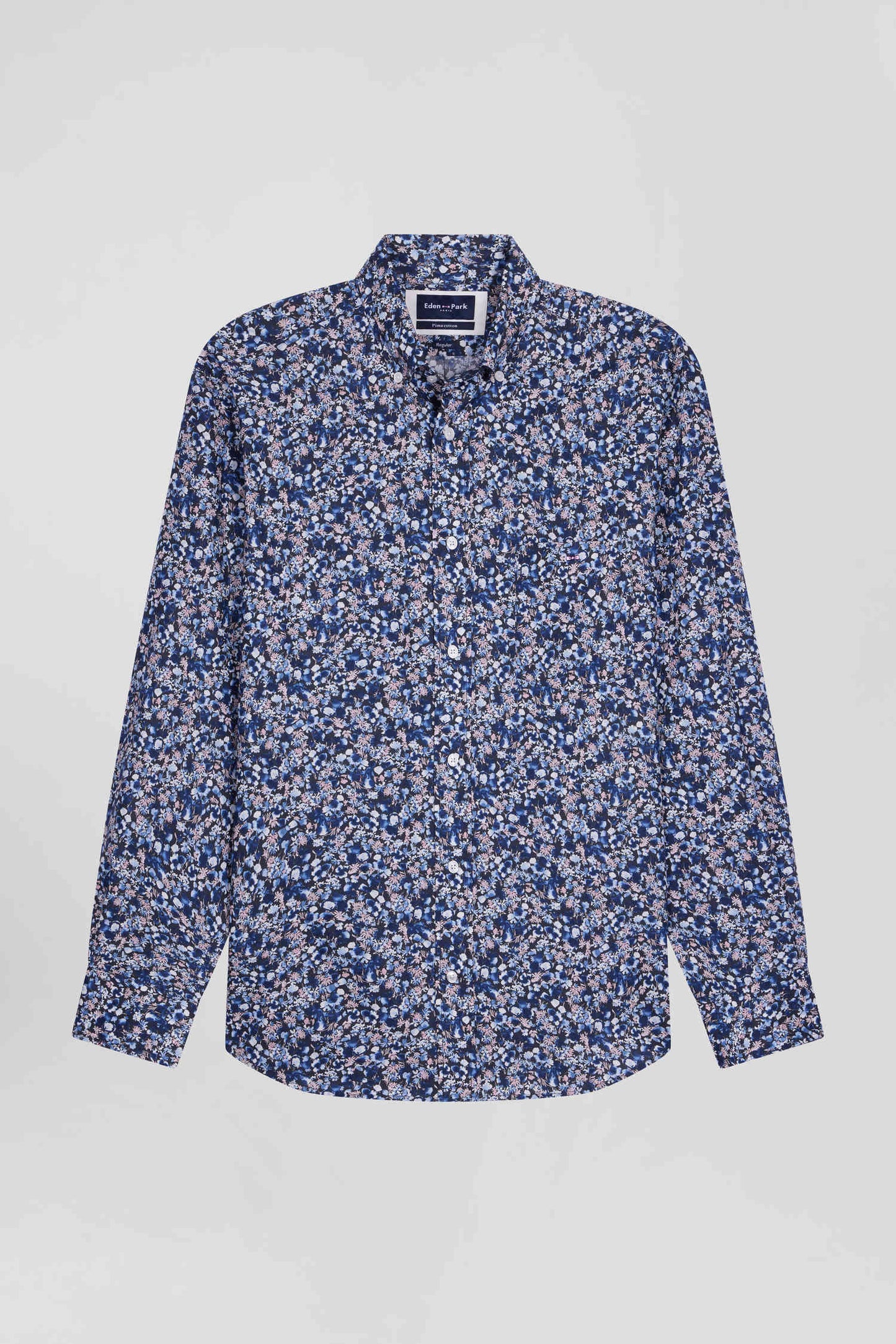 Chemise en popeline de coton Pima bleu marine microimprimé floral coupe Regular