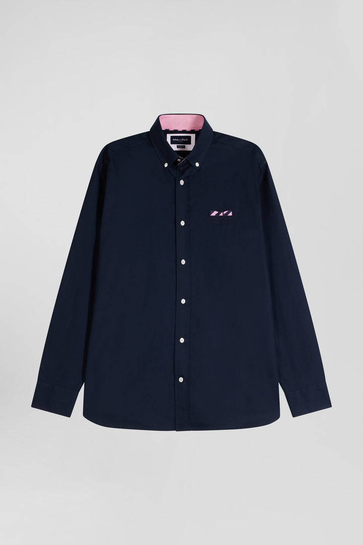 Chemise en coton Oxford bleu marine nœud papillon cerclé coupe Regular