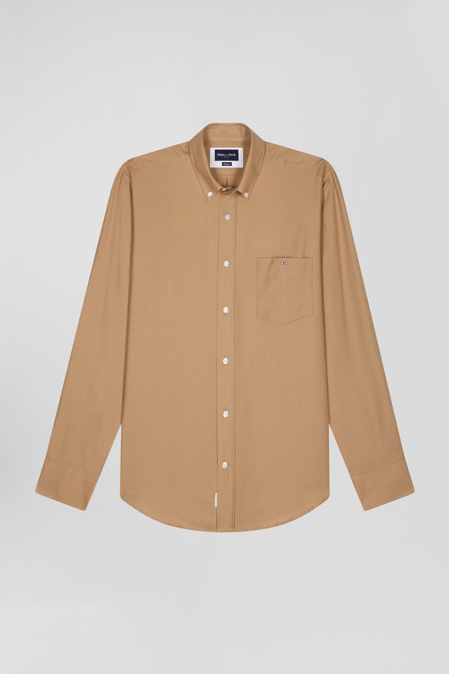 Chemise en twill de coton et cachemire camel coupe Regular