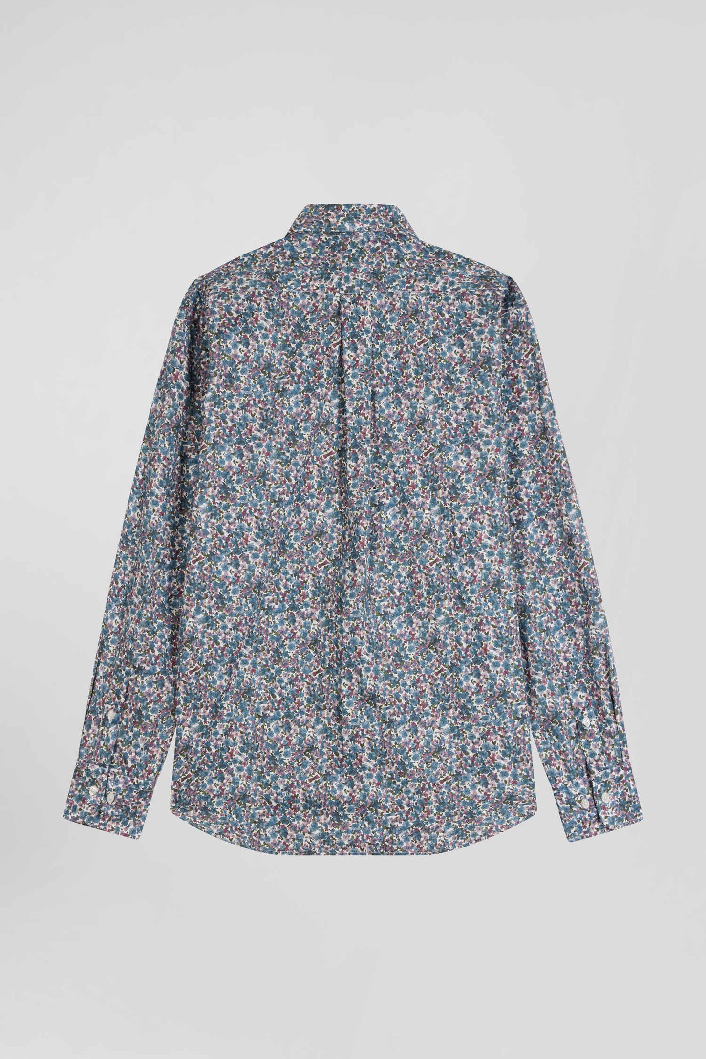 Chemise en popeline de coton bleue à imprimé floral coupe Regular