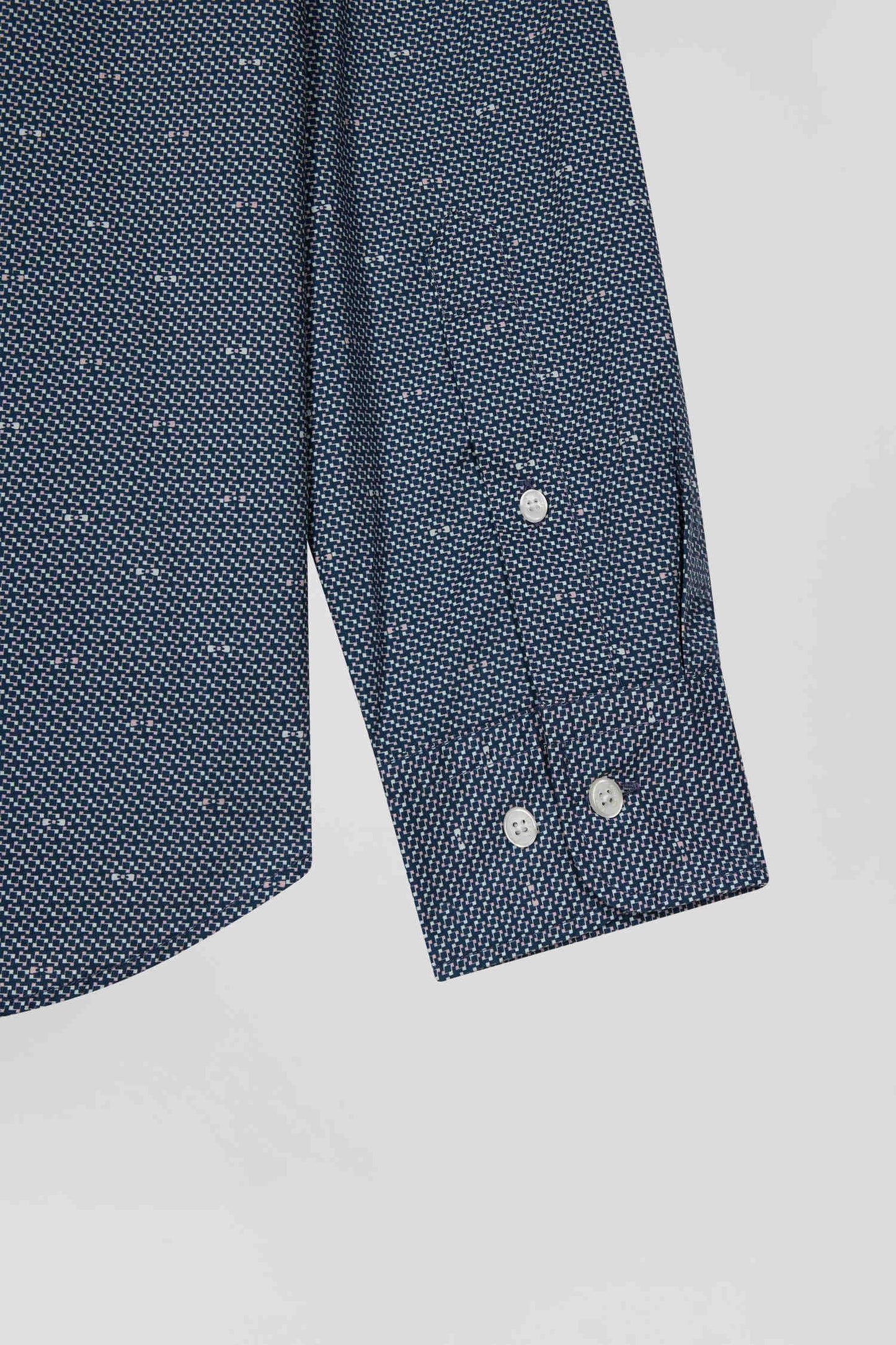 Chemise à micro-motifs en coton bleu marine coupe Slim