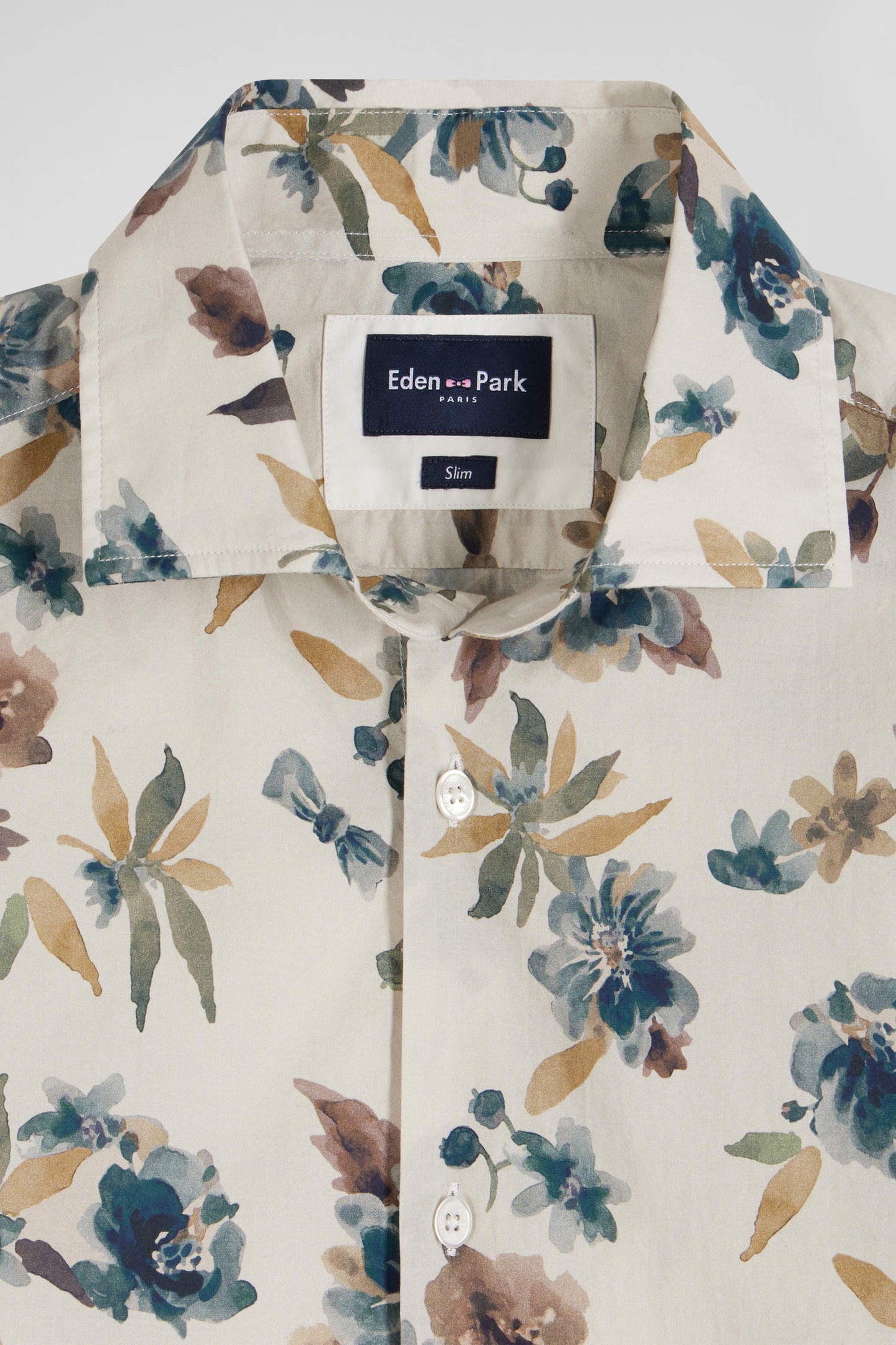 Chemise en coton à imprimé floral écru coupe Slim