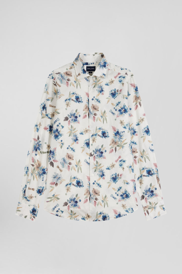 Chemise en coton à imprimé floral écru coupe Slim