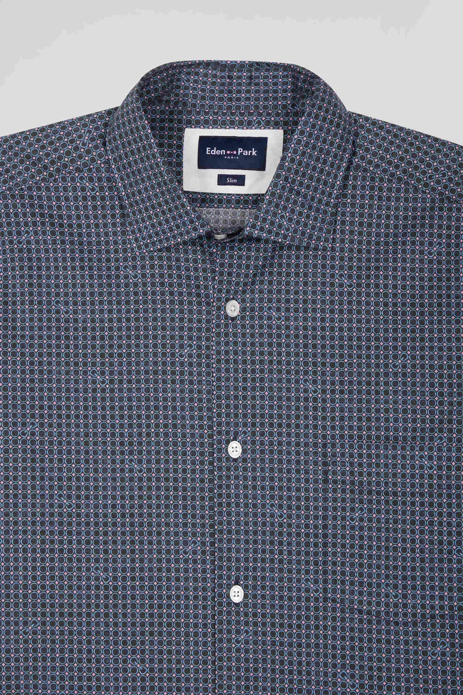 Chemise en coton à micro-carreaux bleu marine coupe Slim