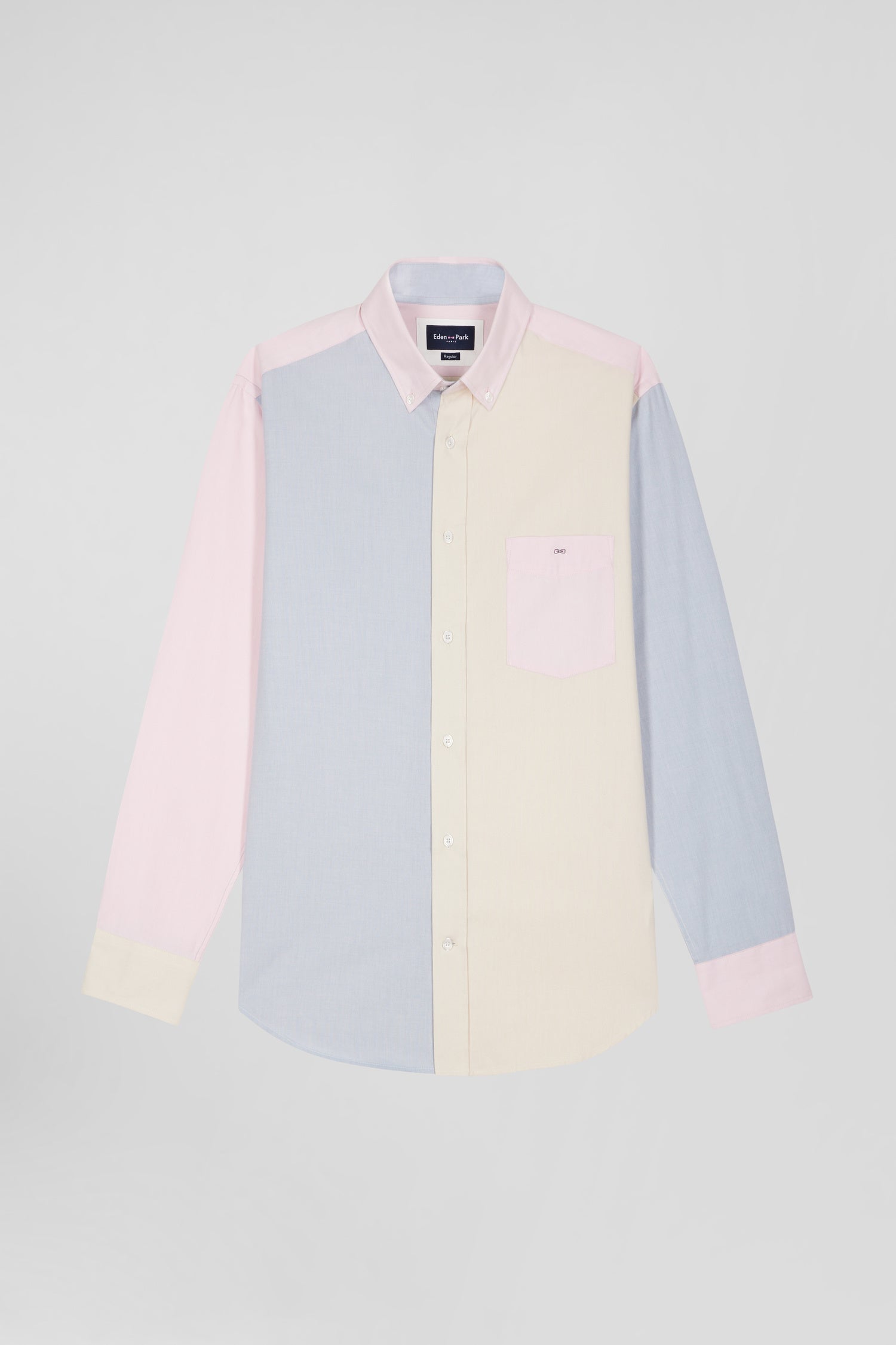 Chemise en coton tricolore ciel coupe Regular