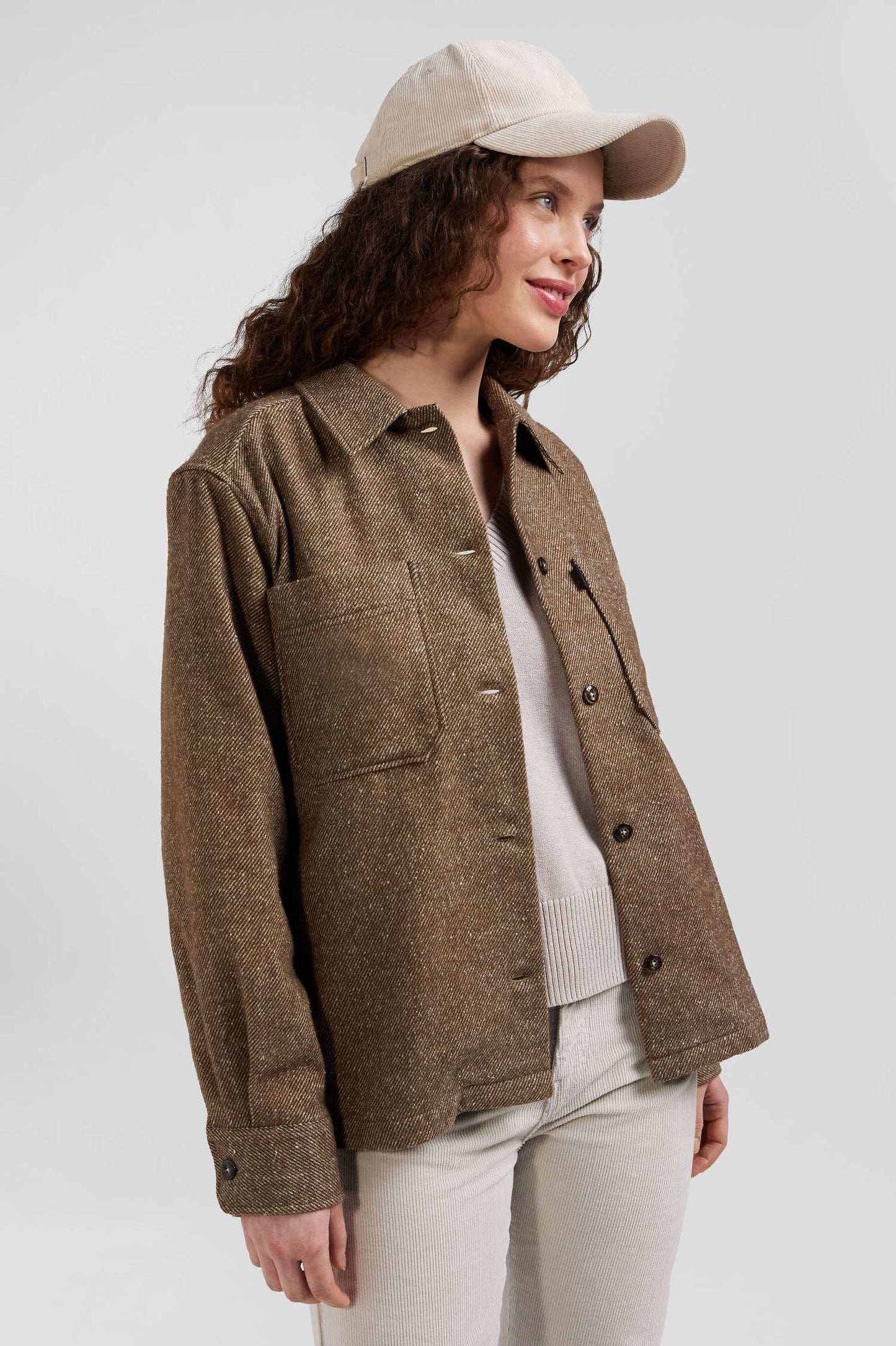 Relax brown mixed cotton overshirt with patch pockets