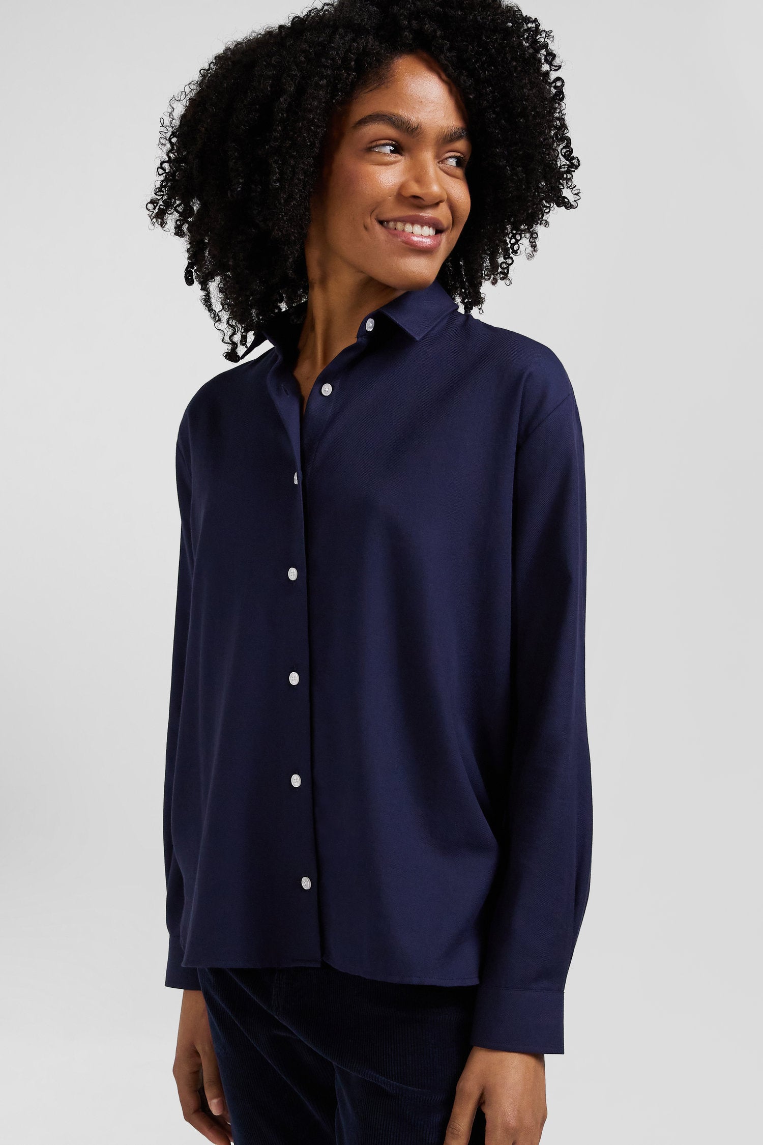 Chemise en coton et cachemire indigo coupe Oversized