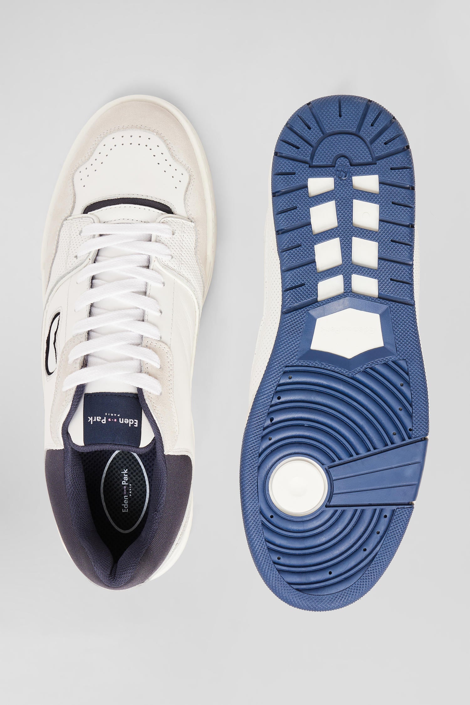 EP10 beige and navy blue leather sneakers Eden Park