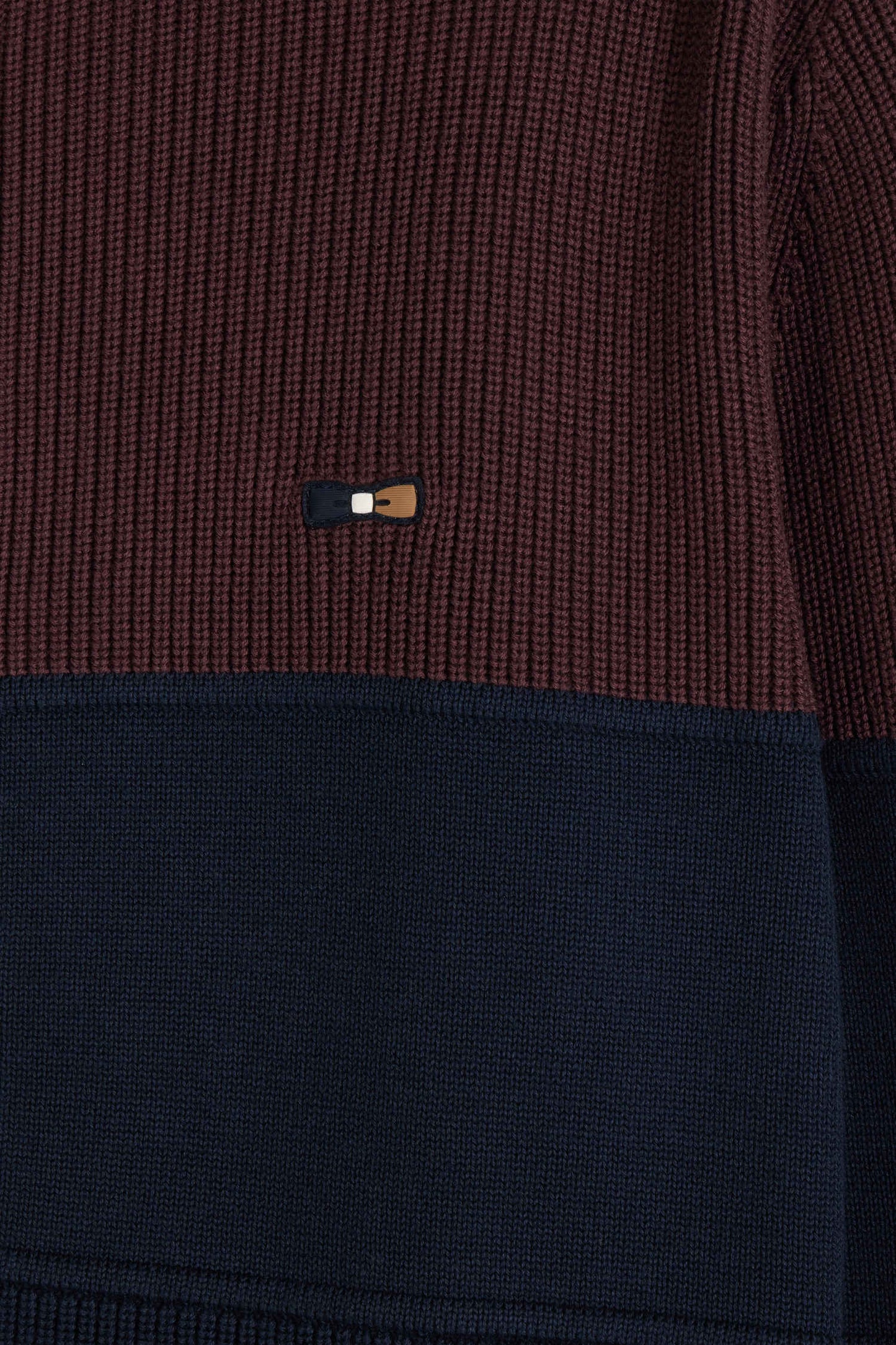 Cardigan zippé à col montant marine et bordeaux en coton